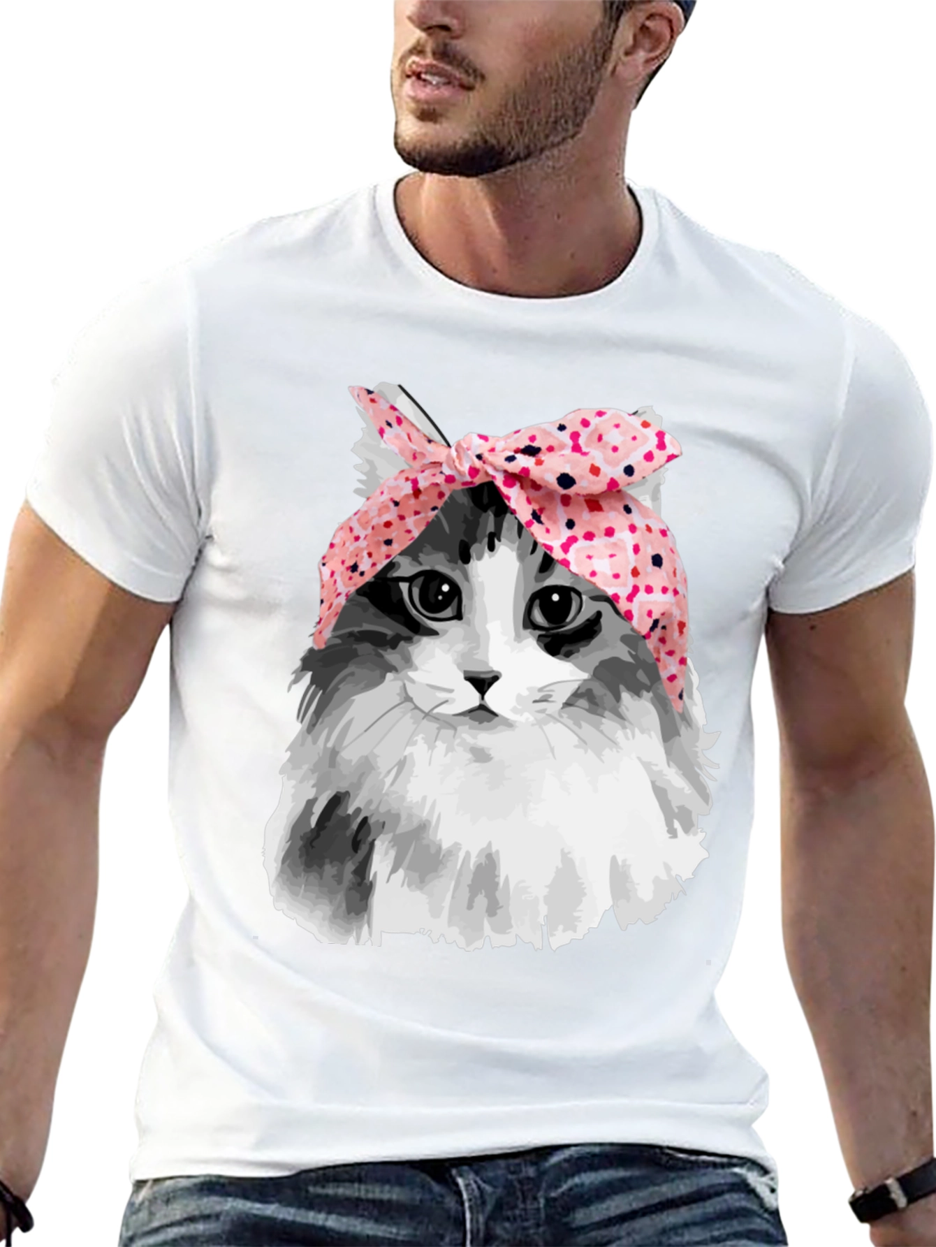 Black Cat with Headscarf T-Shirt - Unique Graphic Tee view 13