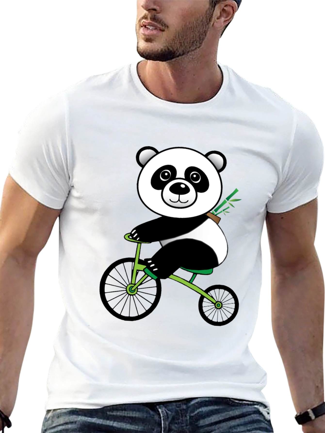 Black Panda on Bike Graphic Tee - Black Cotton T-Shirt view 13