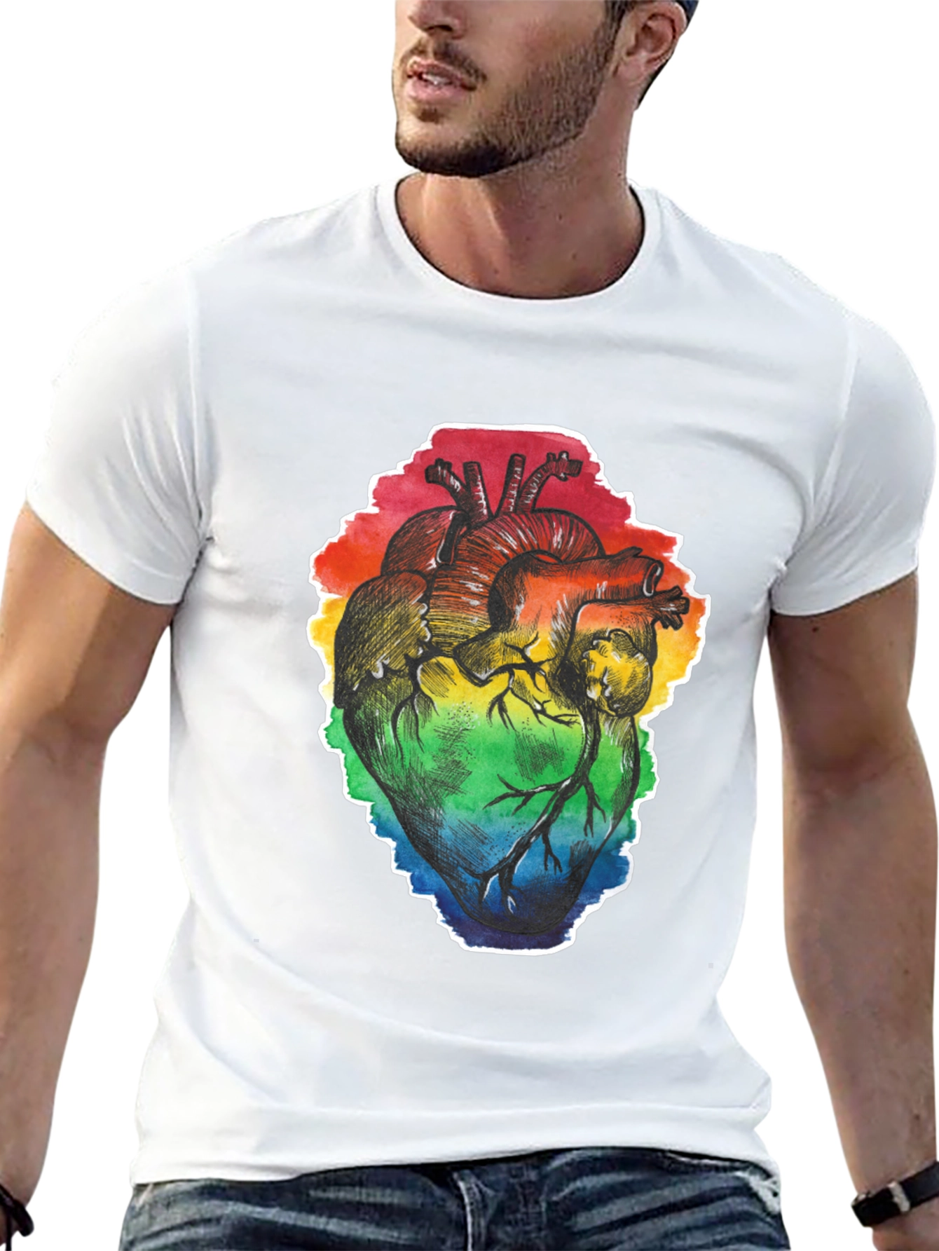 Black Rainbow Heart Print Black T-Shirt view 13