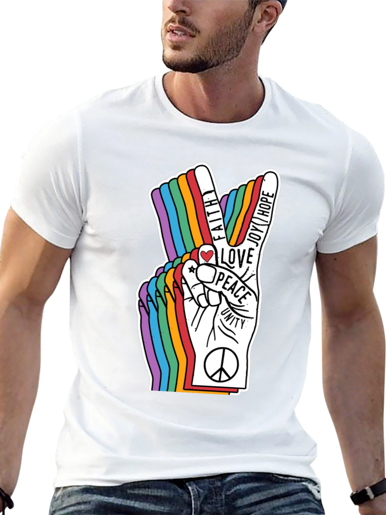 Black Peace Sign Rainbow Graphic T-Shirt view 13
