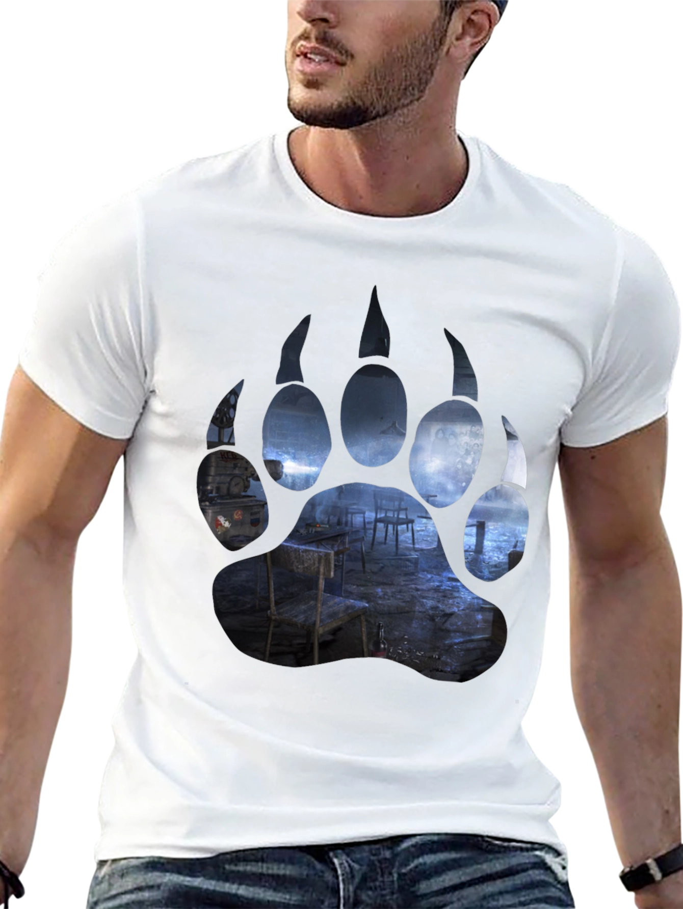 Black Bear Paw Print Graphic T-Shirt - Black view 13