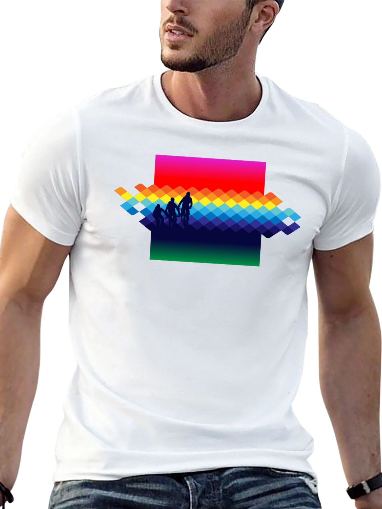 Black Rainbow Pixel Art T-Shirt - Stylish Graphic Tee view 13