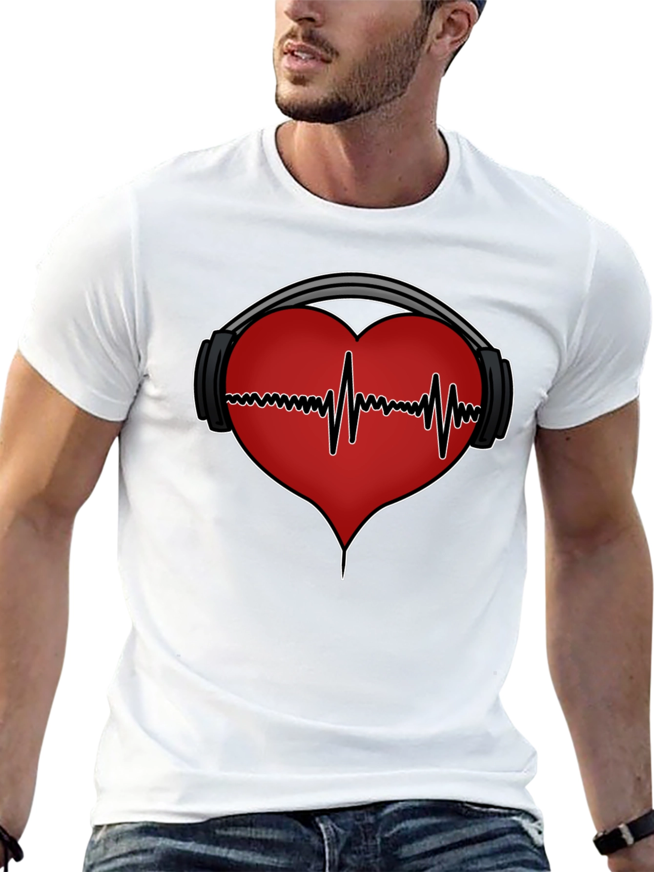 Black Heartbeat Headphones Graphic Tee view 13