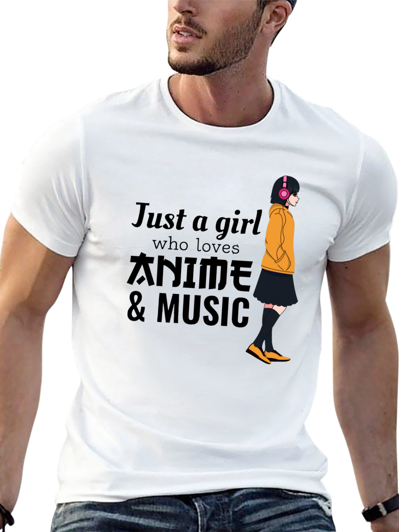 Black Anime & Music Girl T-Shirt - Black view 13
