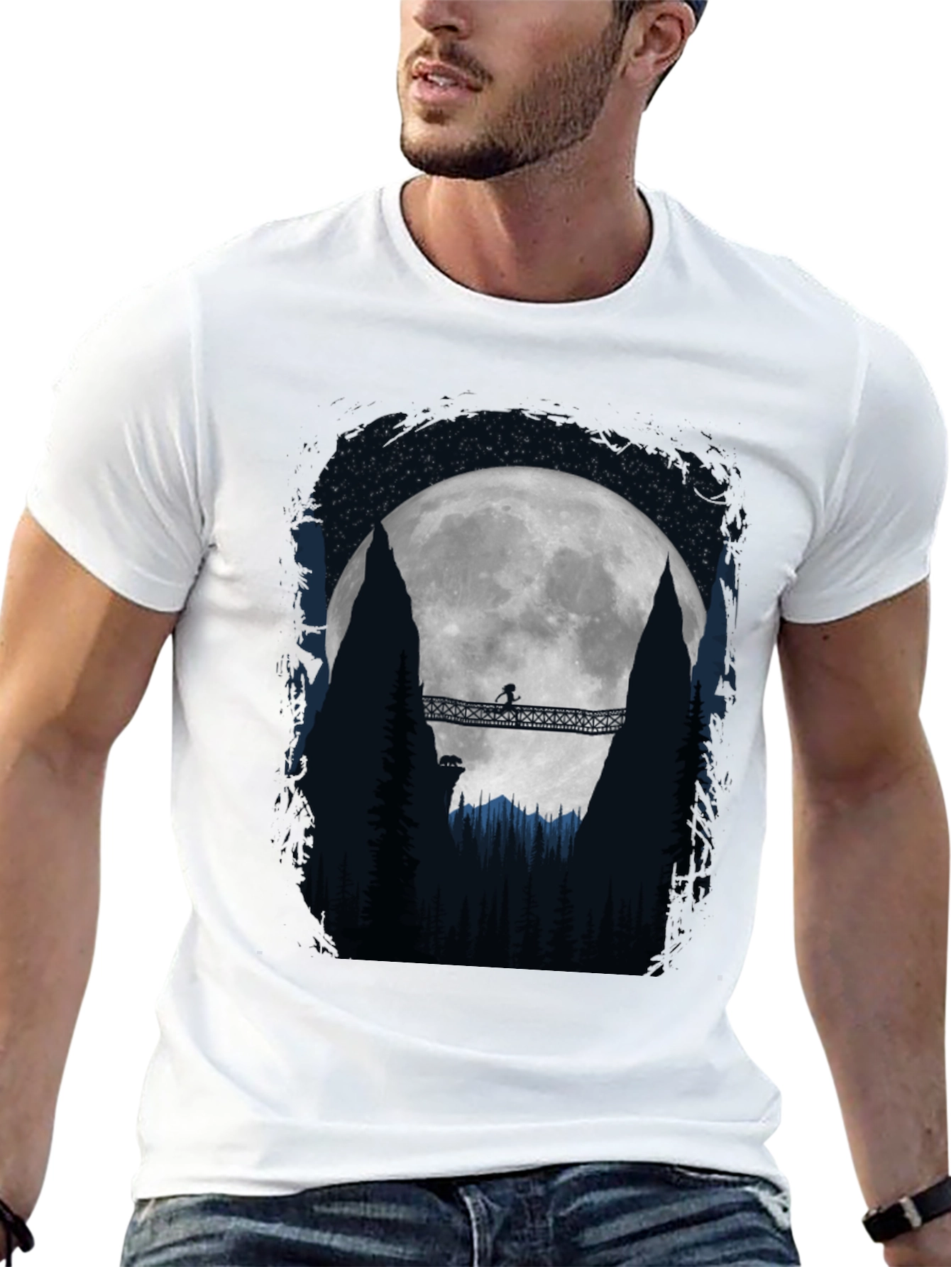 Black Moonlit Bridge Graphic Tee - Adventure Awaits! view 13