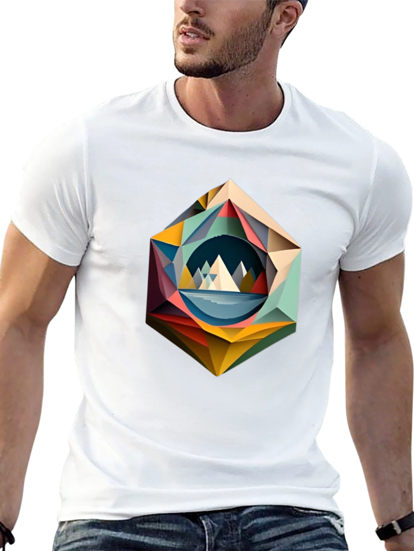 Black Geometric Mountain T-Shirt - Modern Art Design view 13