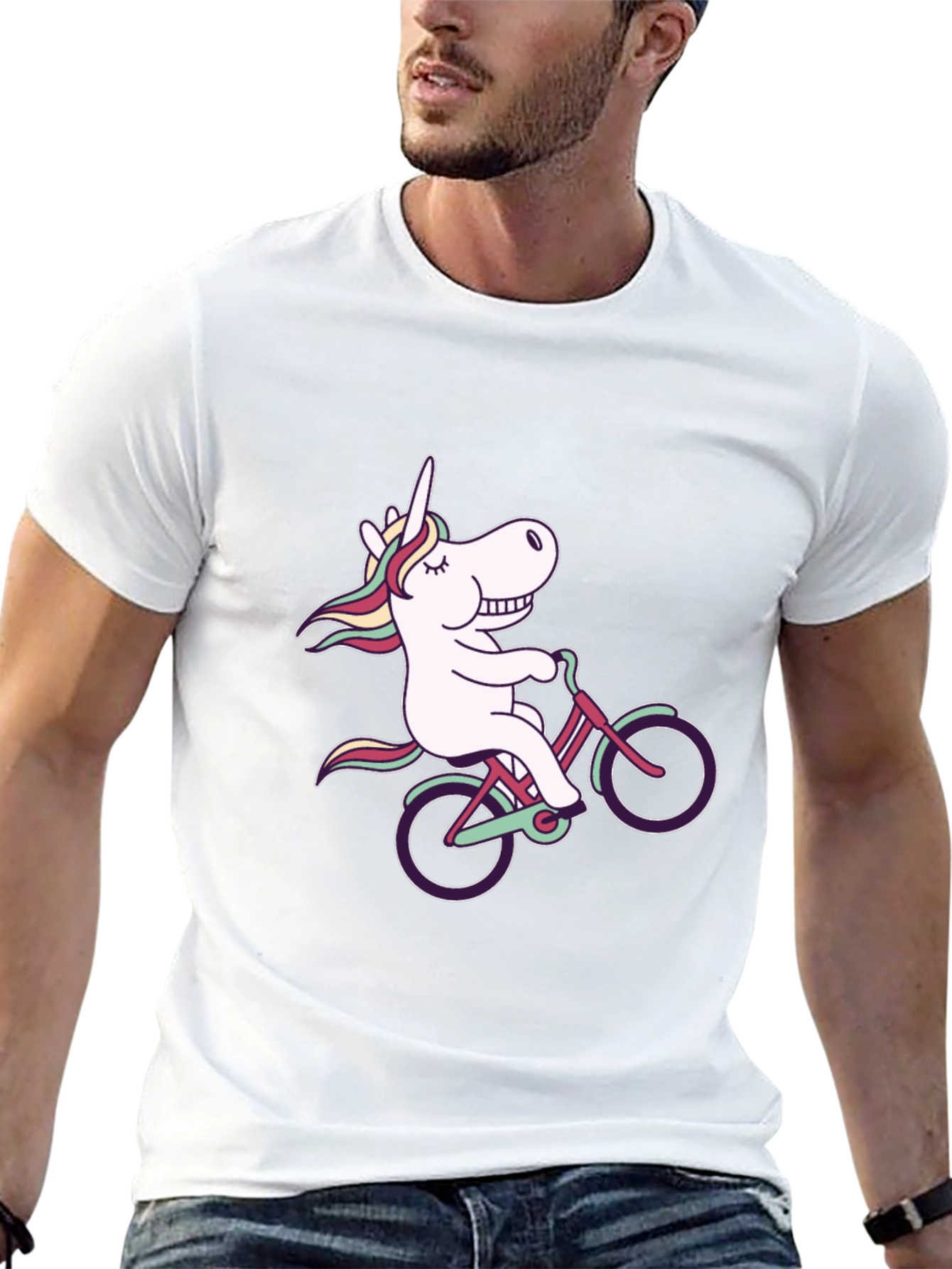 Black Unicorn on Bike Black T-Shirt - Fun Graphic Tee view 13