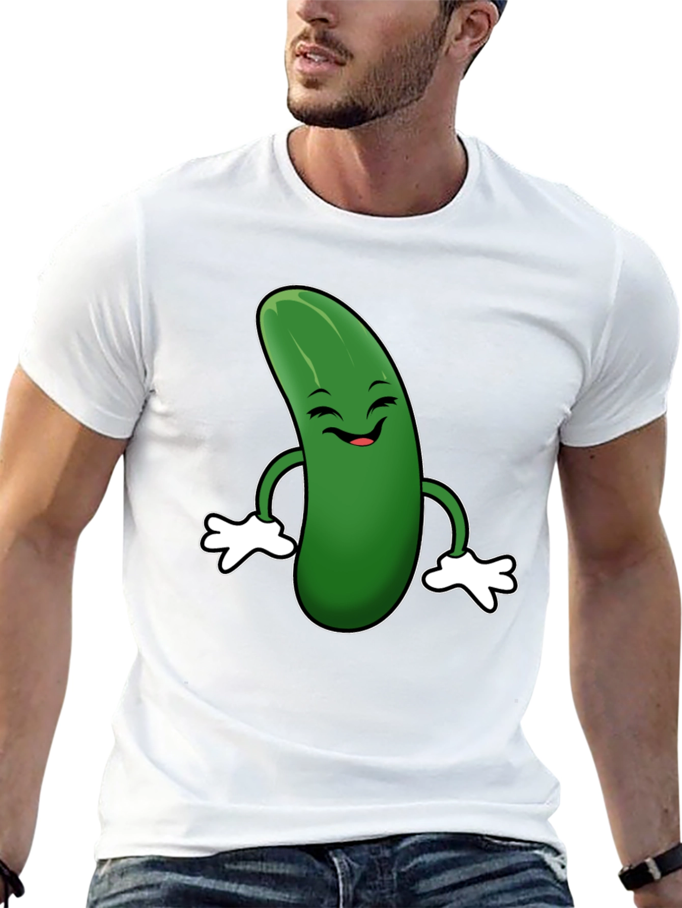 Black Funny Pickle Cartoon Black T-Shirt view 13