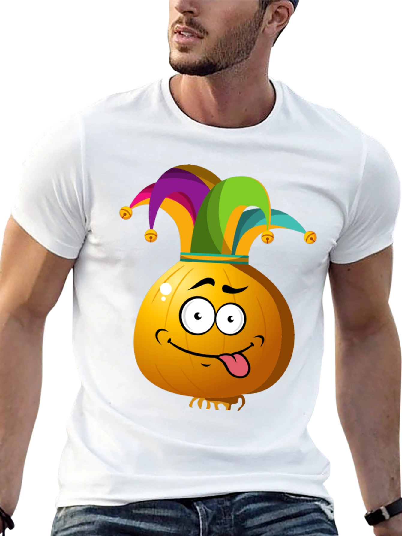 Black Funny Jester Onion Cartoon Graphic T-Shirt view 13