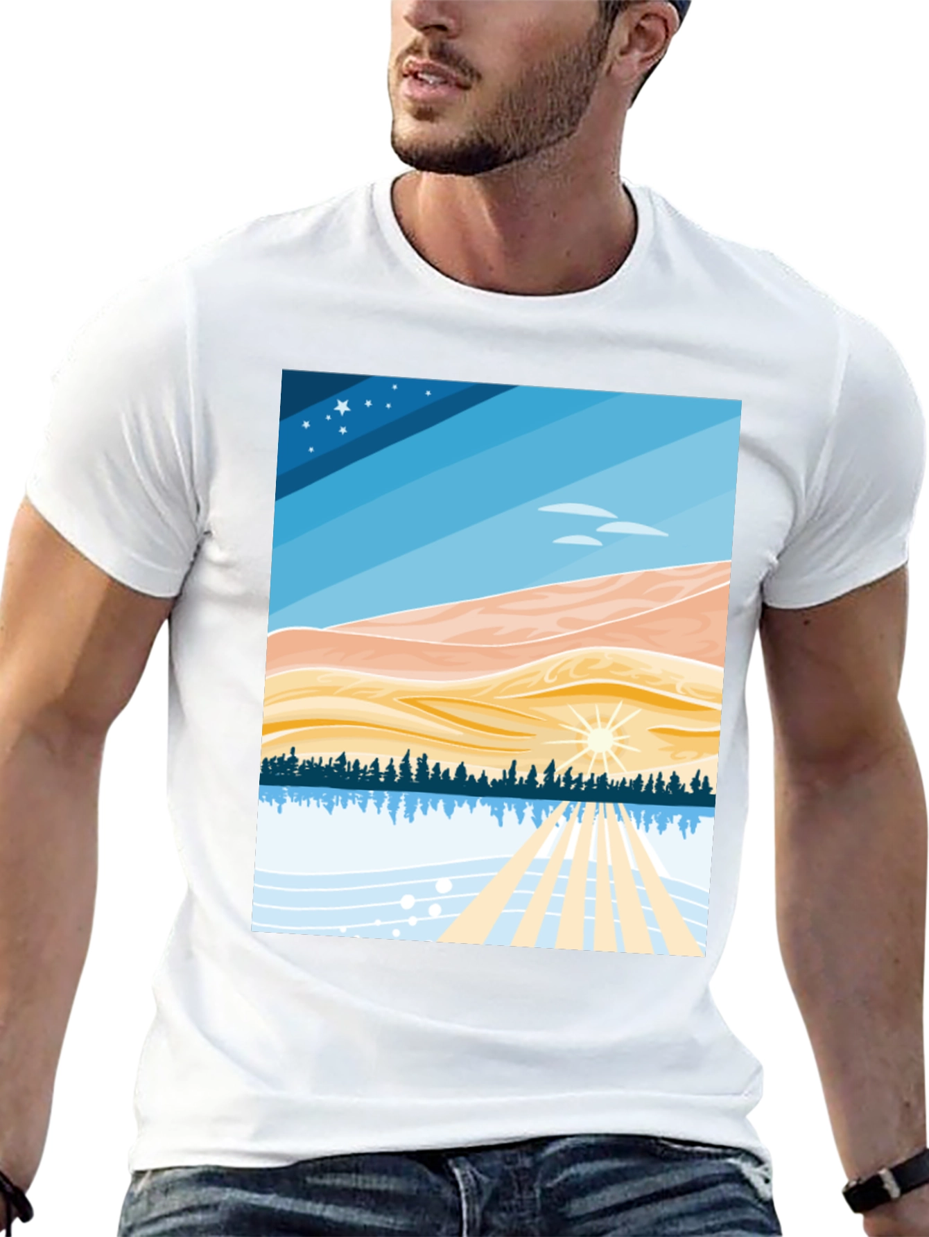 Black Scenic Landscape Graphic Tee - Soft Cotton Blend view 13