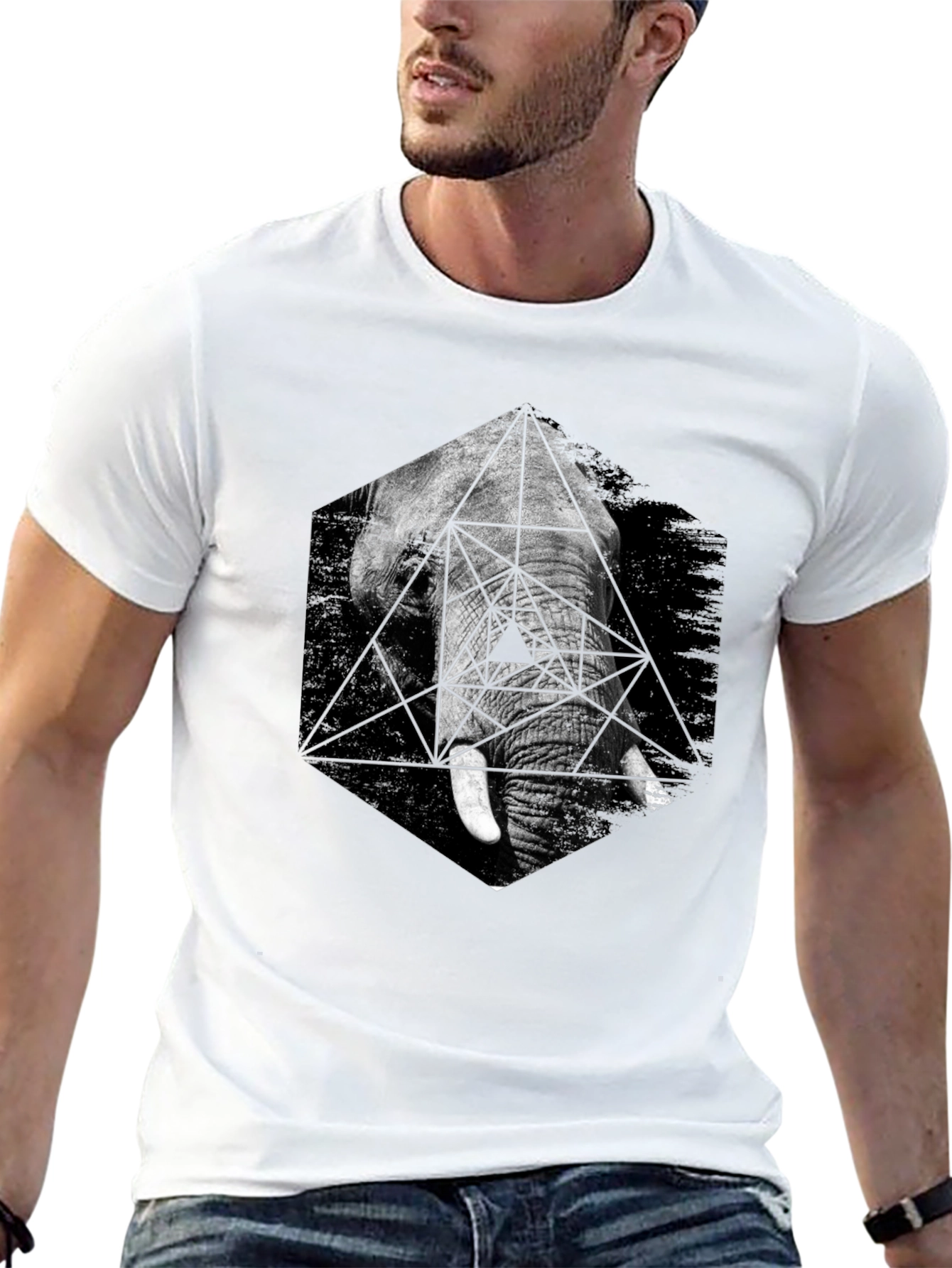 Black Geometric Elephant Graphic Tee view 13
