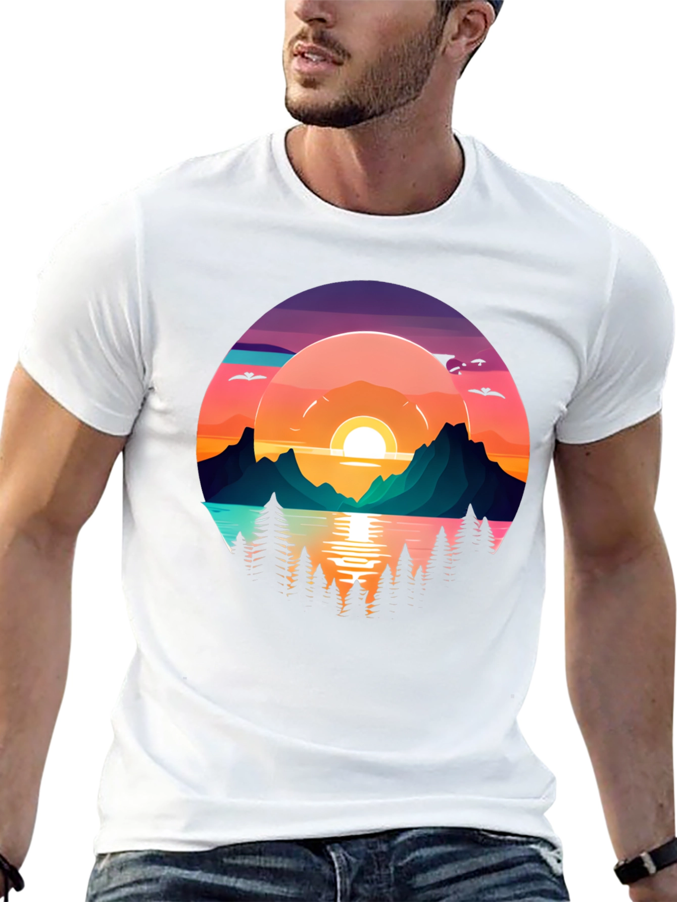 Black Sunset Lake Graphic T-Shirt view 13