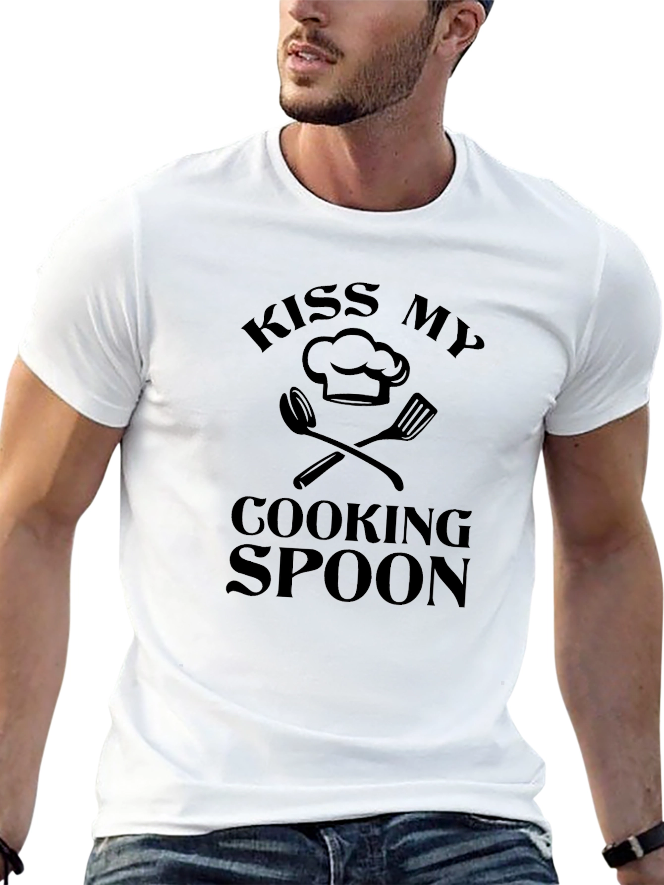 Kiss My Cooking Spoon Black Graphic Tee - Funny Chef Shirt - 13