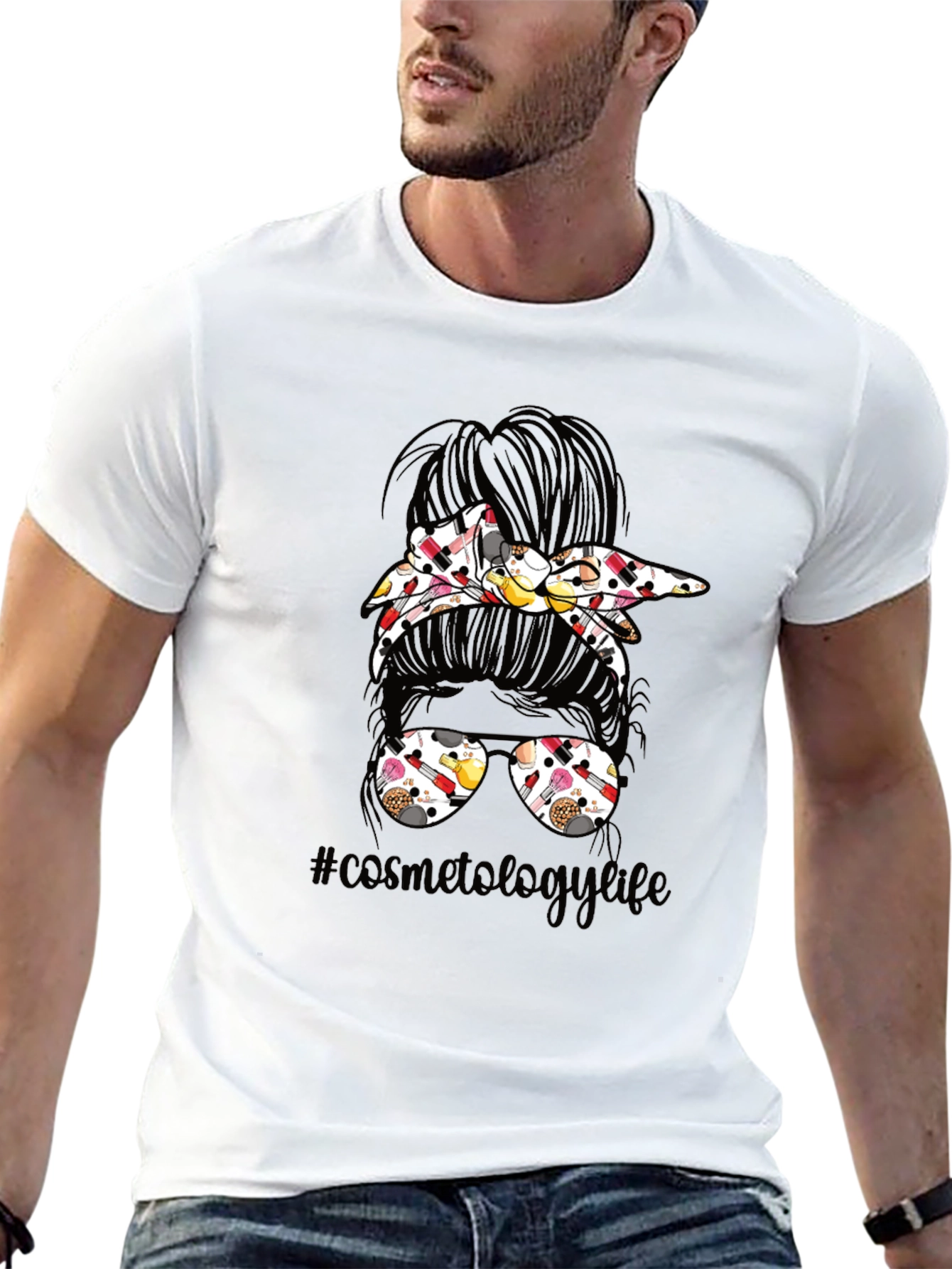 Black Cosmetology Life Messy Bun T-Shirt view 13