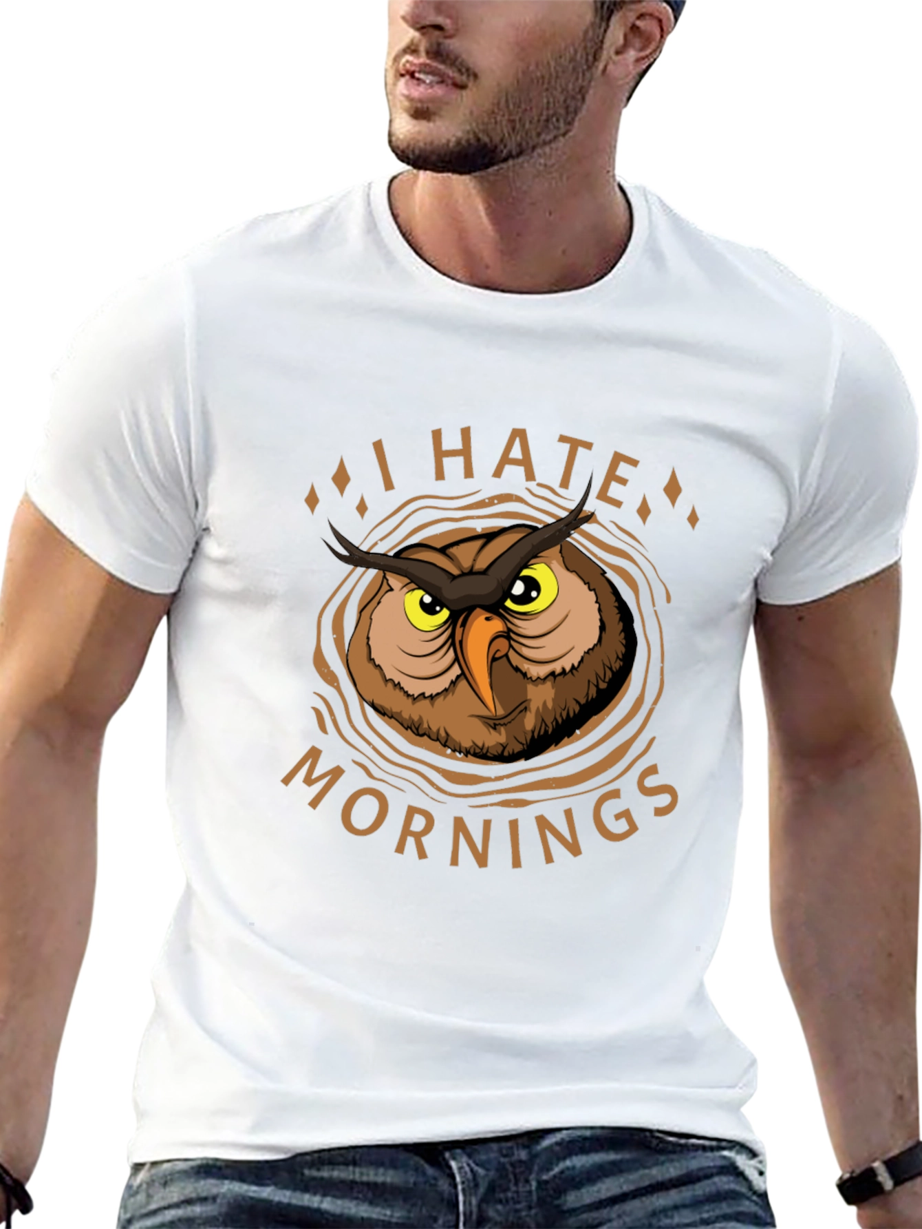 Black I Hate Mornings Owl Graphic T-Shirt view 13