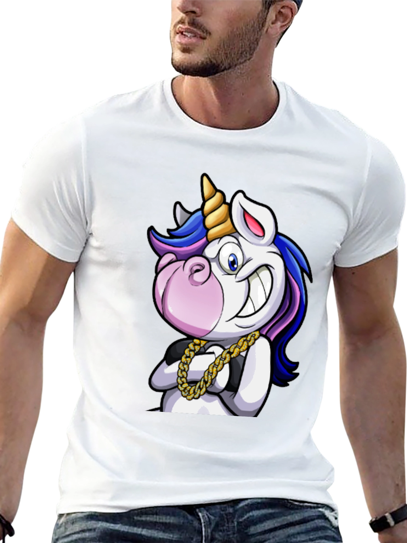 Black Unicorn Swag T-Shirt - Cartoon Graphic Tee view 13