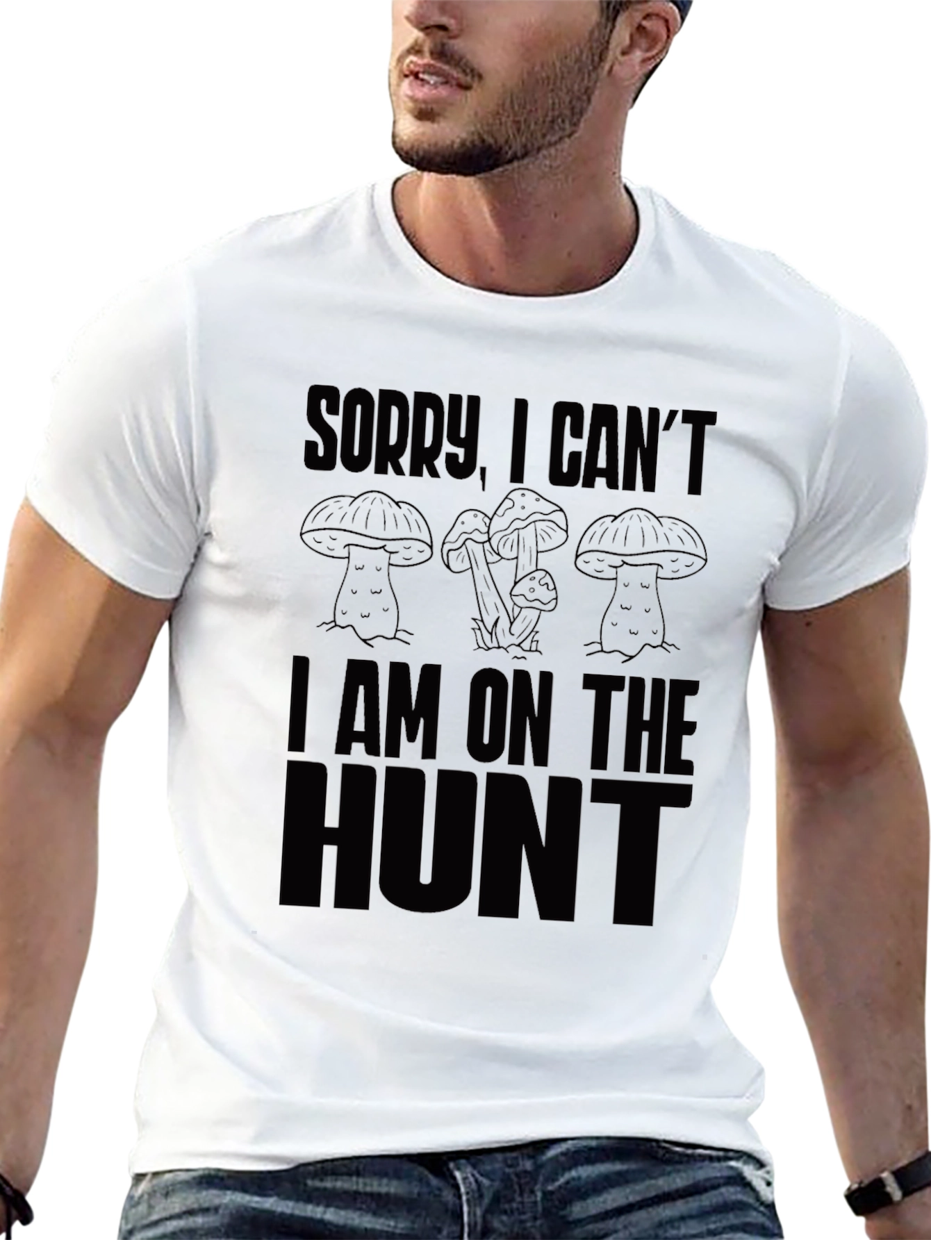 Black Sorry I Can't, Mushroom Hunting T-Shirt view 13