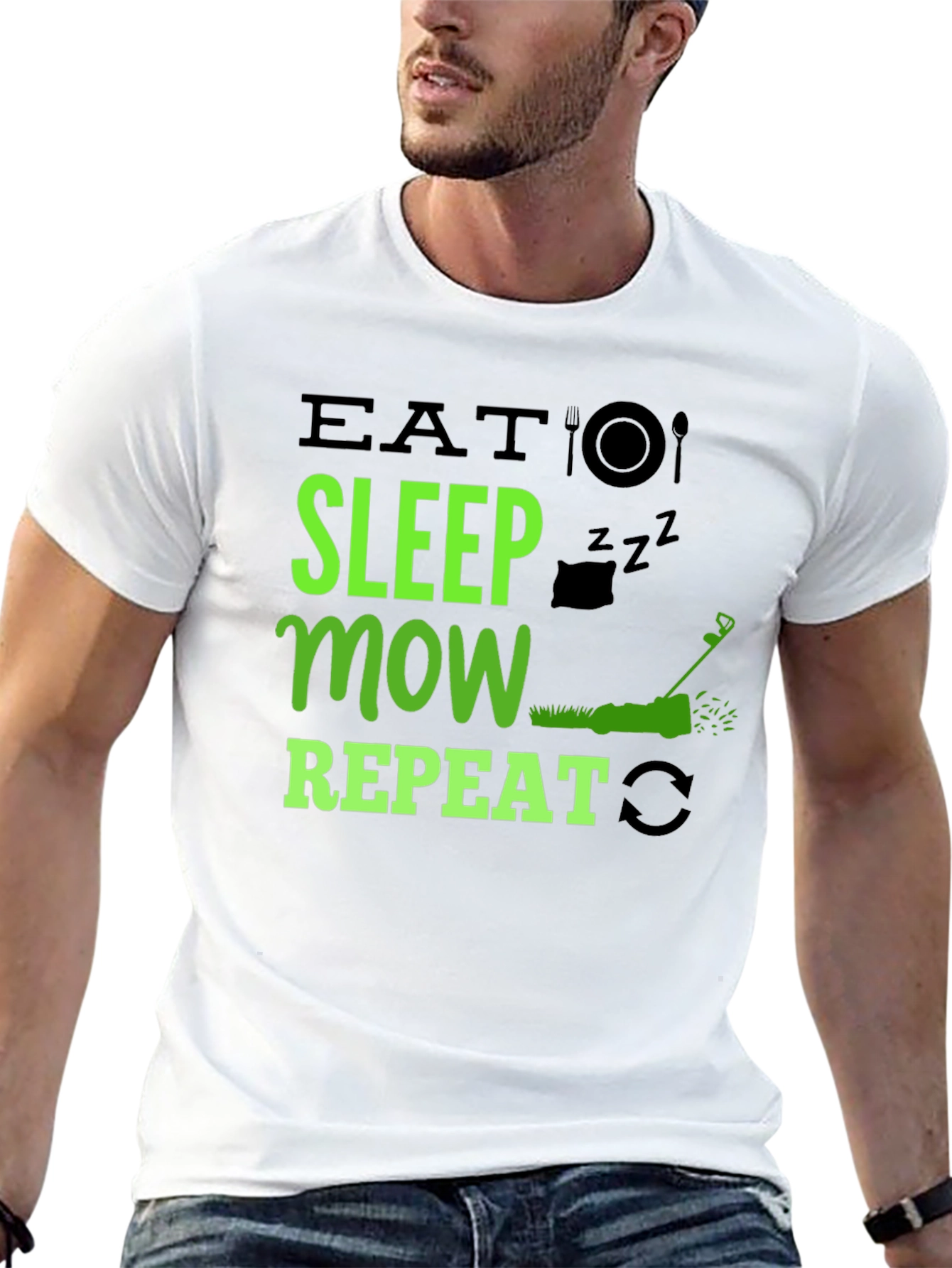 Black Eat Sleep Mow Repeat T-Shirt - Lawn Care Humor view 13