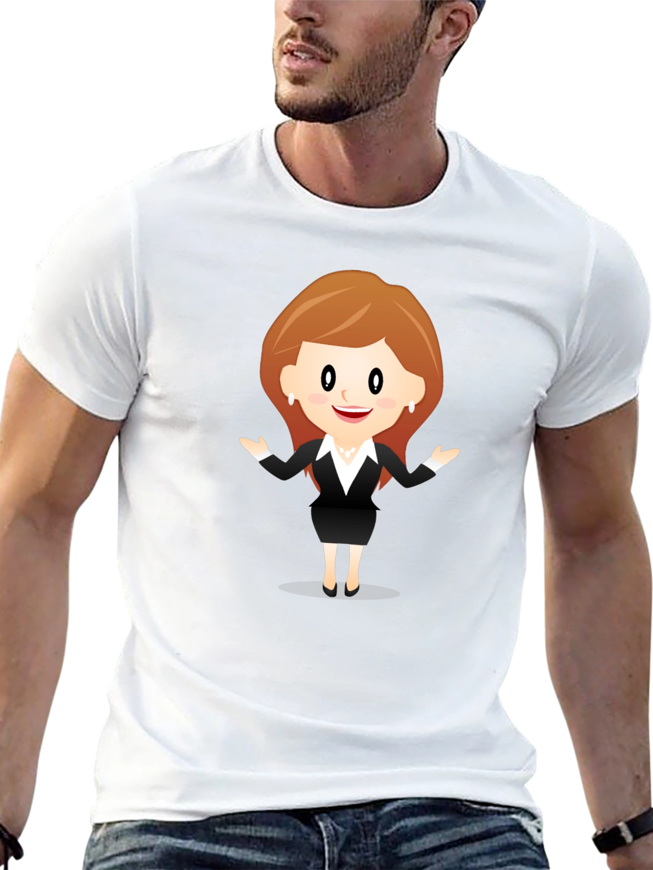 Black Cartoon Businesswoman Black T-Shirt view 13