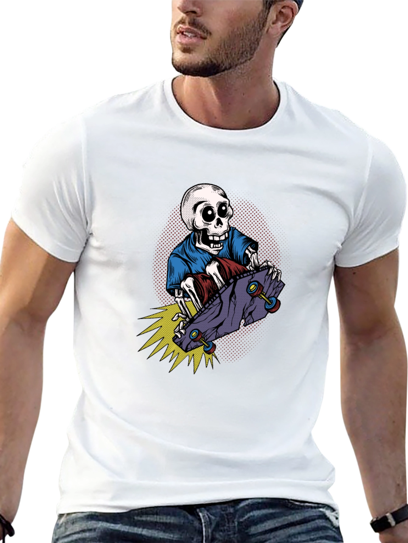 Black Skateboarding Skeleton Graphic T-Shirt view 13