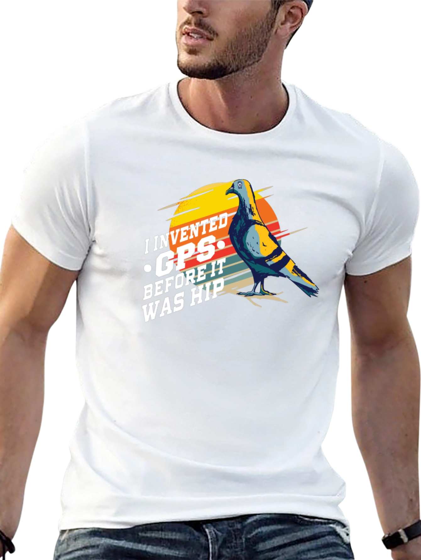 Black I Invented GPS Pigeon T-Shirt - Funny Bird Tee view 13