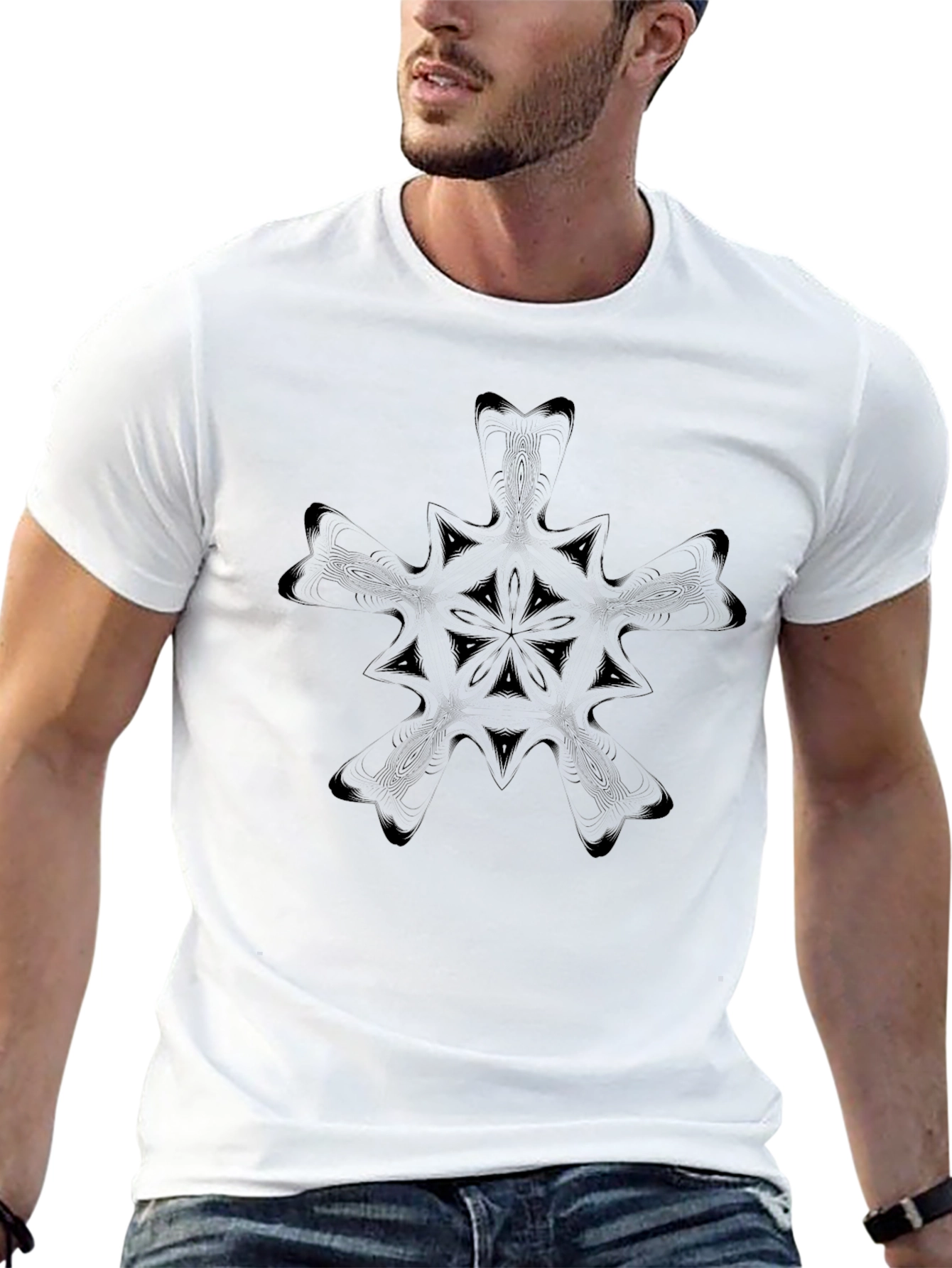Black Geometric Pattern Black T-Shirt view 13