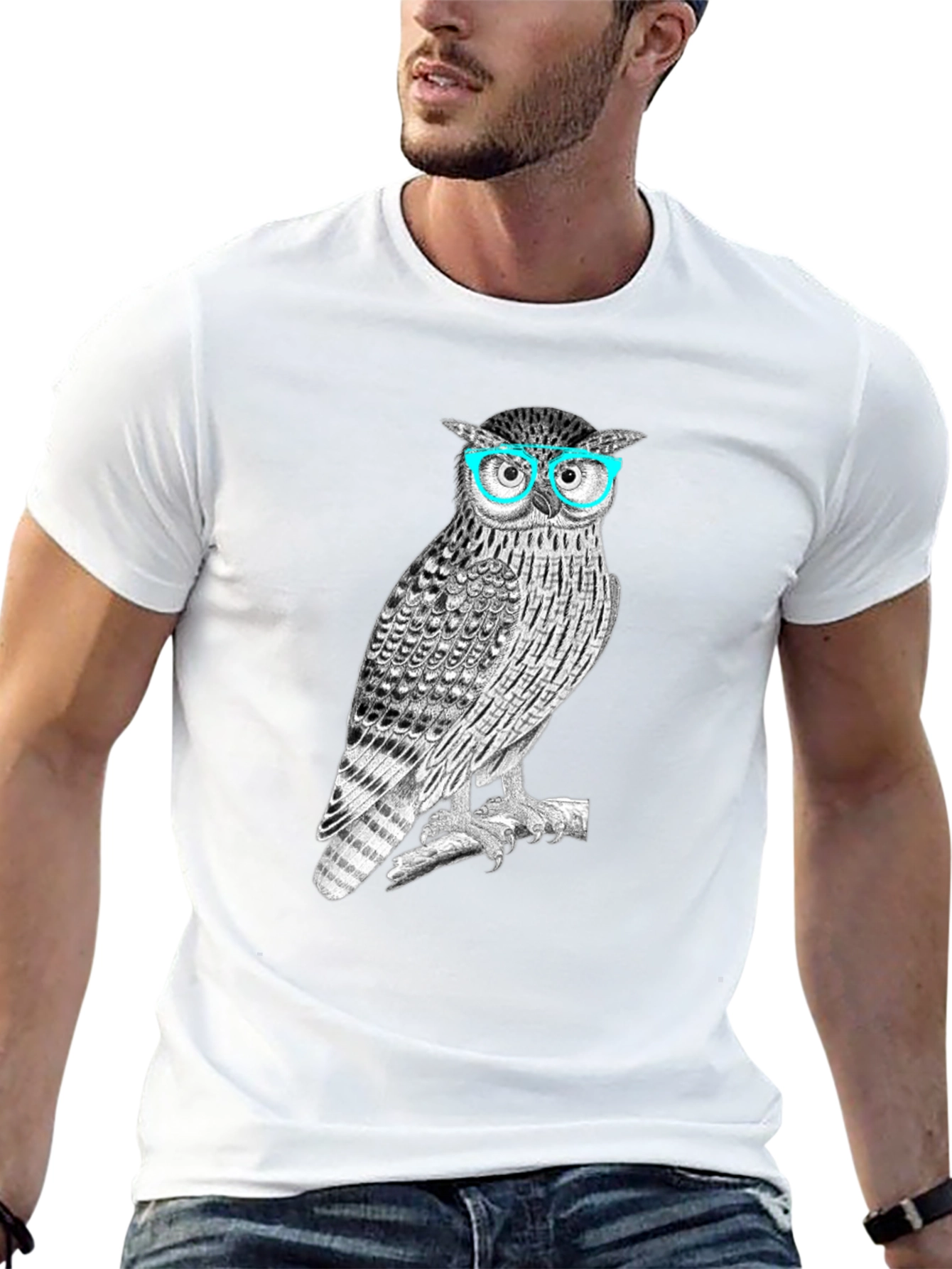 Black Owl with Glasses Graphic Tee - Men's Black T-Shirt view 13