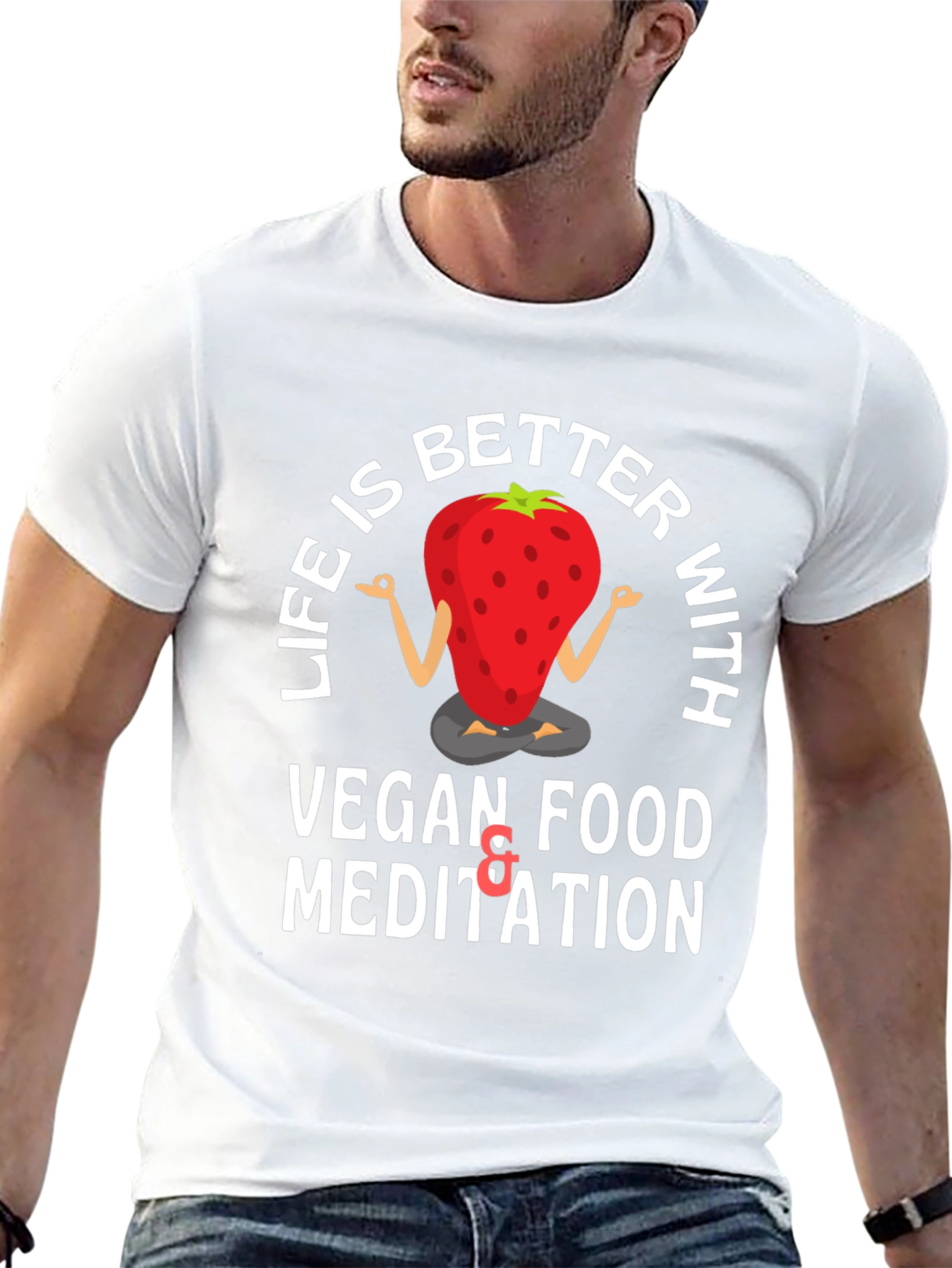 Black Vegan Meditation T-Shirt - Life is Better With... view 13