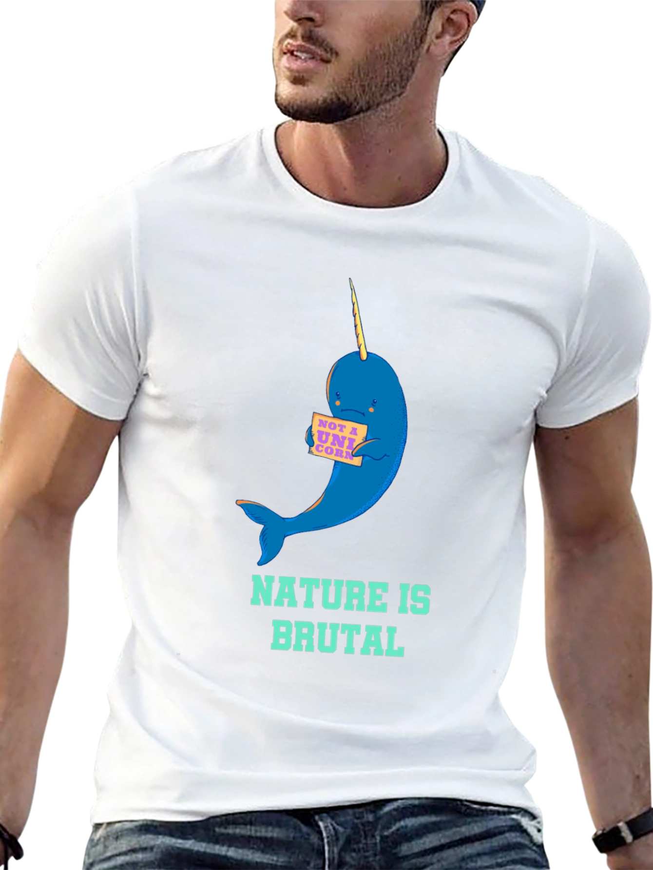 Black Nature is Brutal Narwhal Graphic Tee view 13