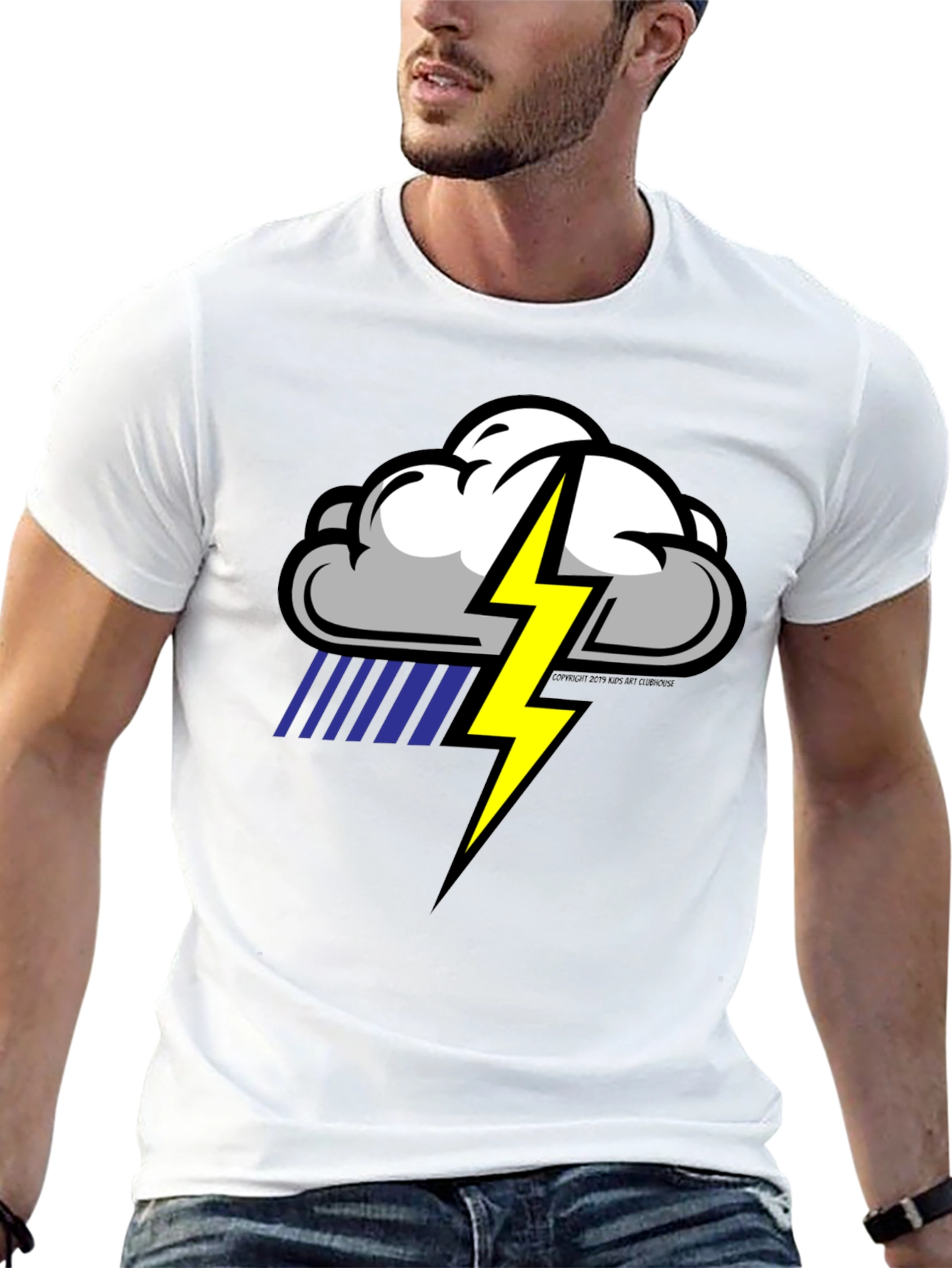 Black Storm Cloud Lightning Graphic Black T-Shirt view 13