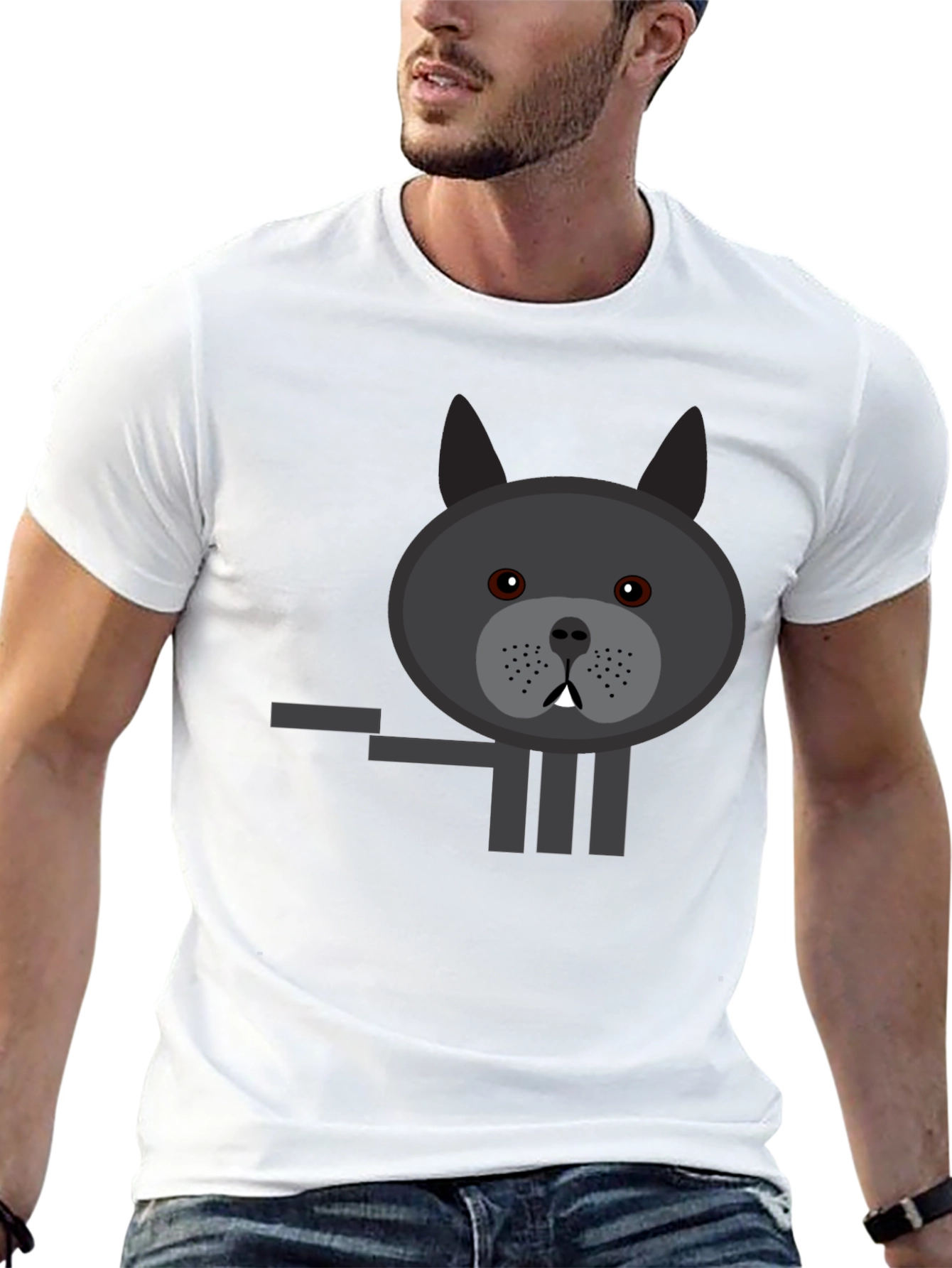 Black Graphic Tee: Cartoon Bulldog Design Black T-Shirt view 13