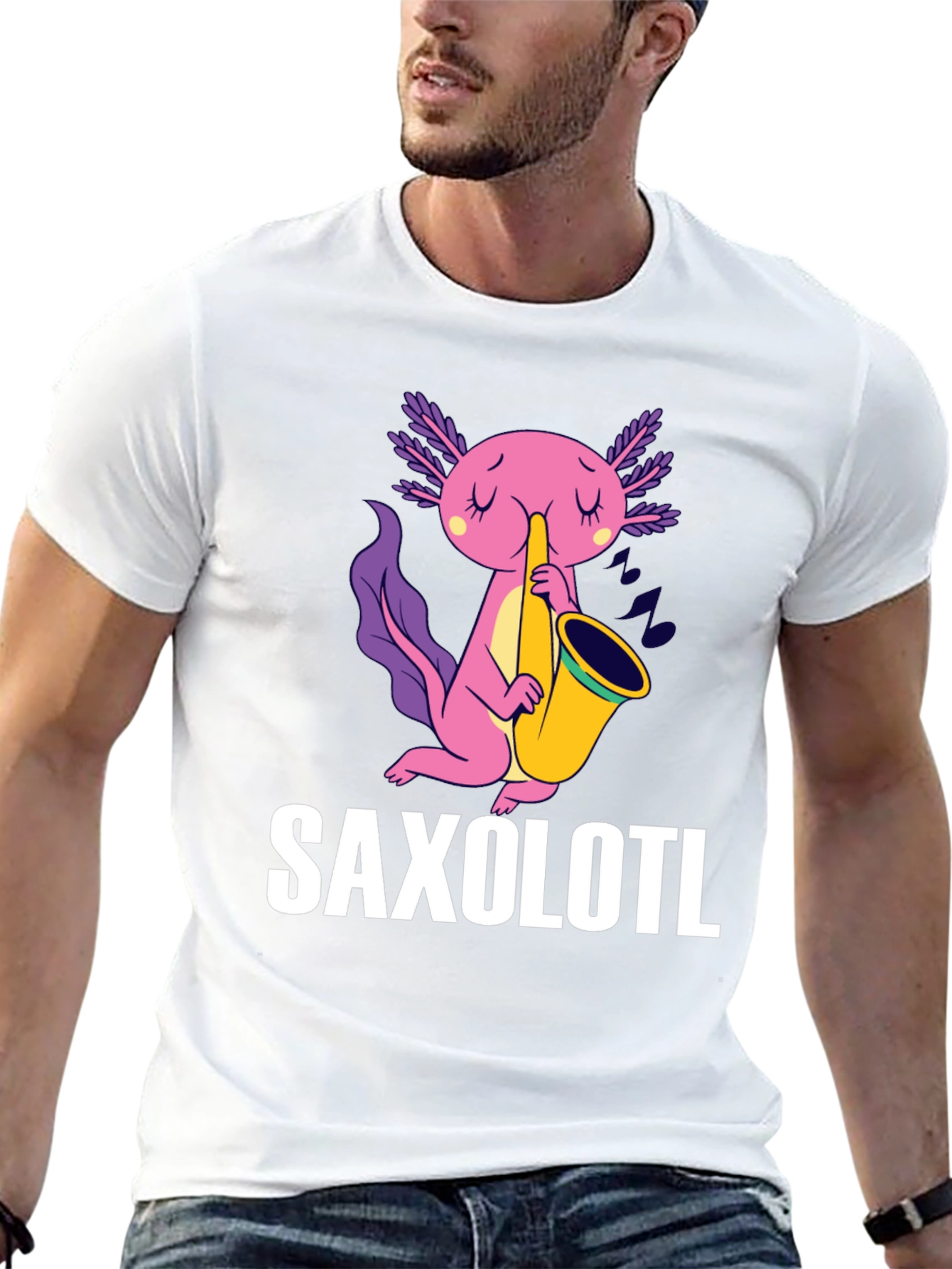 Black Saxolotl T-Shirt - Funny Axolotl Saxophone Tee view 13