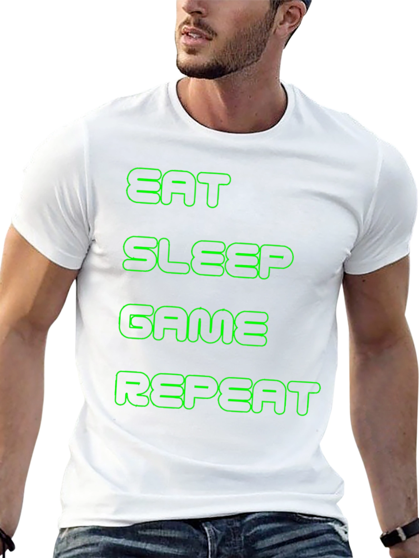 Black Eat Sleep Game Repeat Black T-Shirt view 13