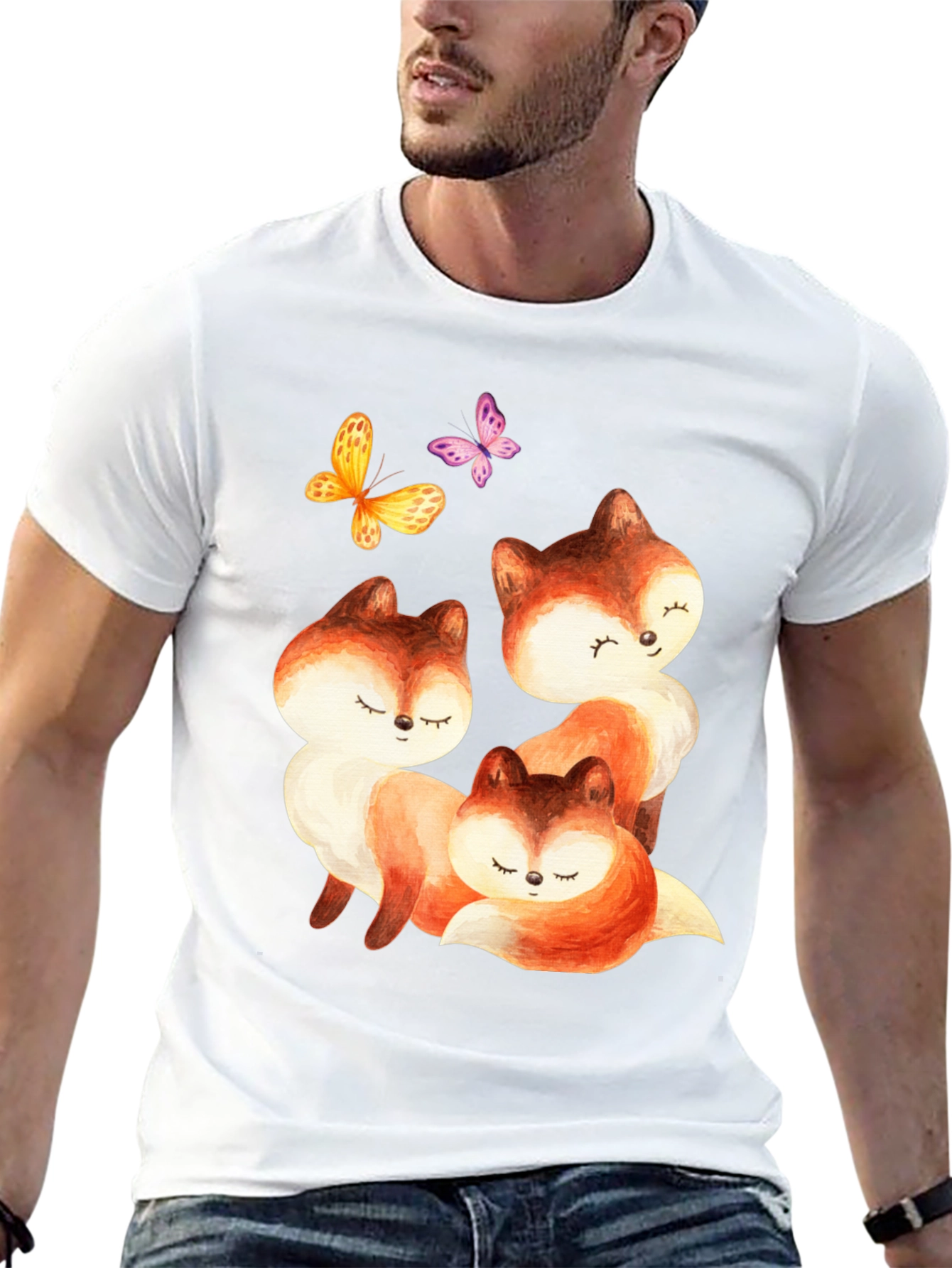 Black Cute Fox & Butterfly Graphic Tee view 13