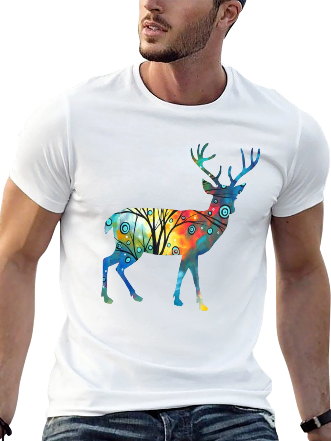 Black Watercolor Deer Graphic Tee - Stylish Black T-Shirt view 13