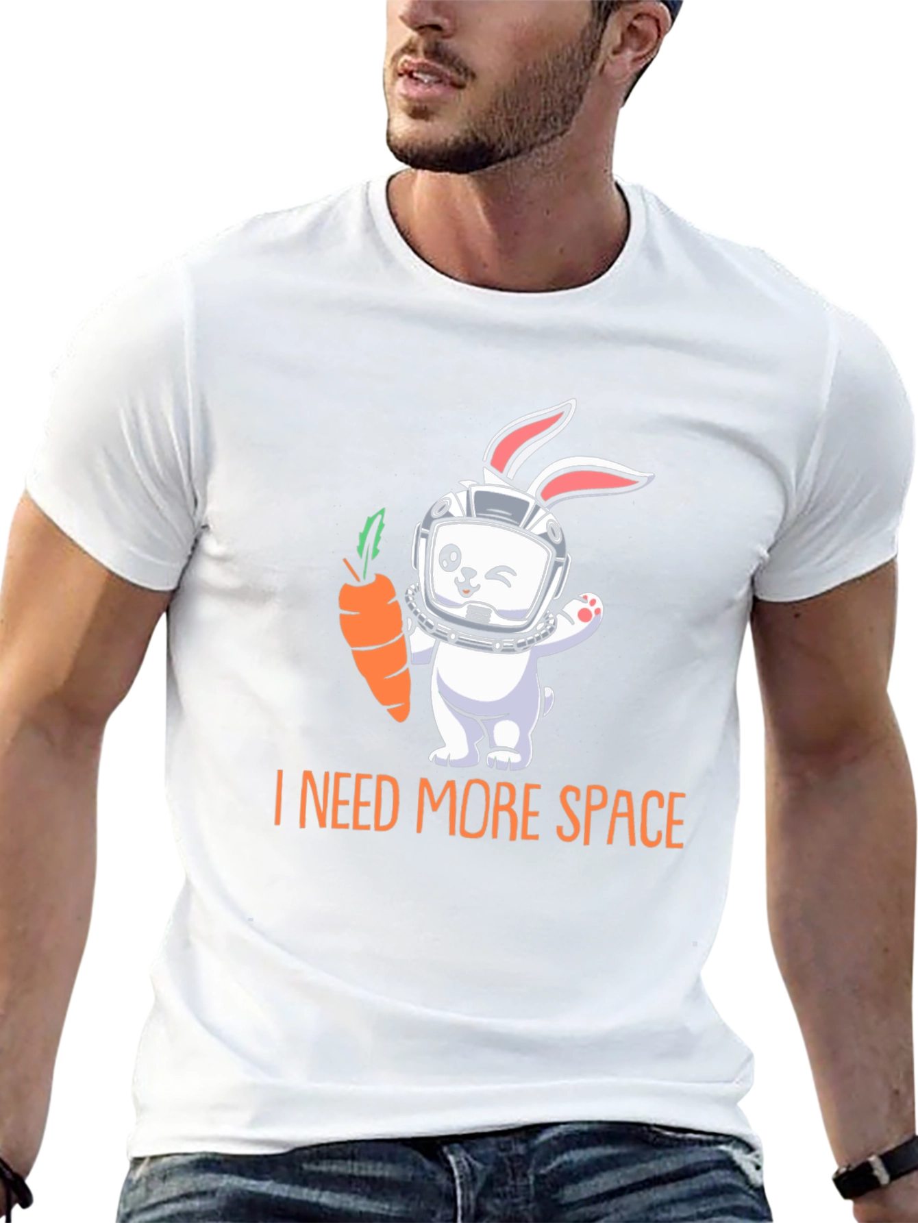 Black I Need More Space Rabbit Astronaut T-Shirt view 13