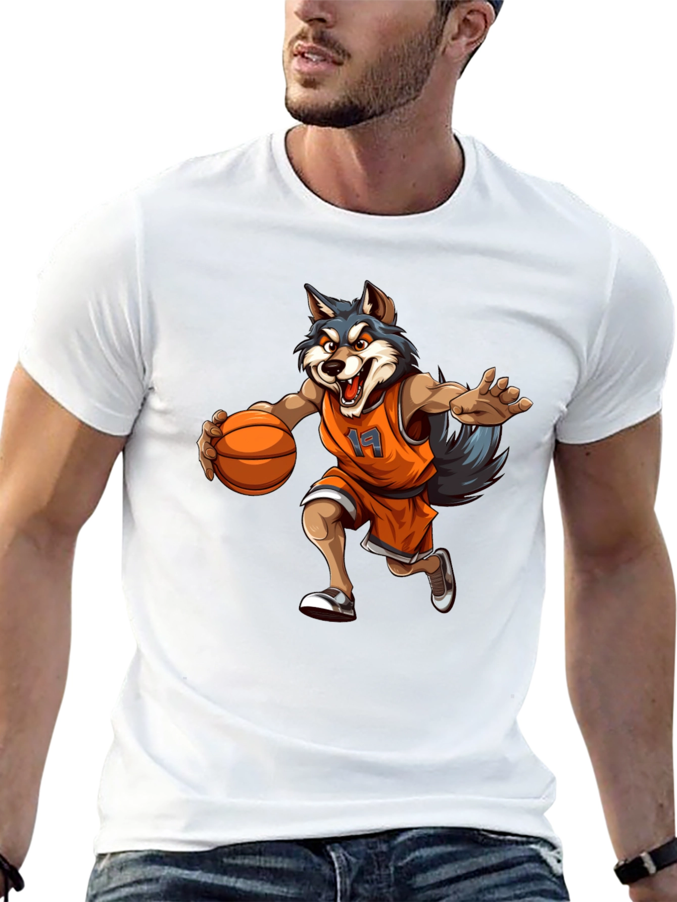 Black Wolf Basketball Player Graphic Tee - Black view 13