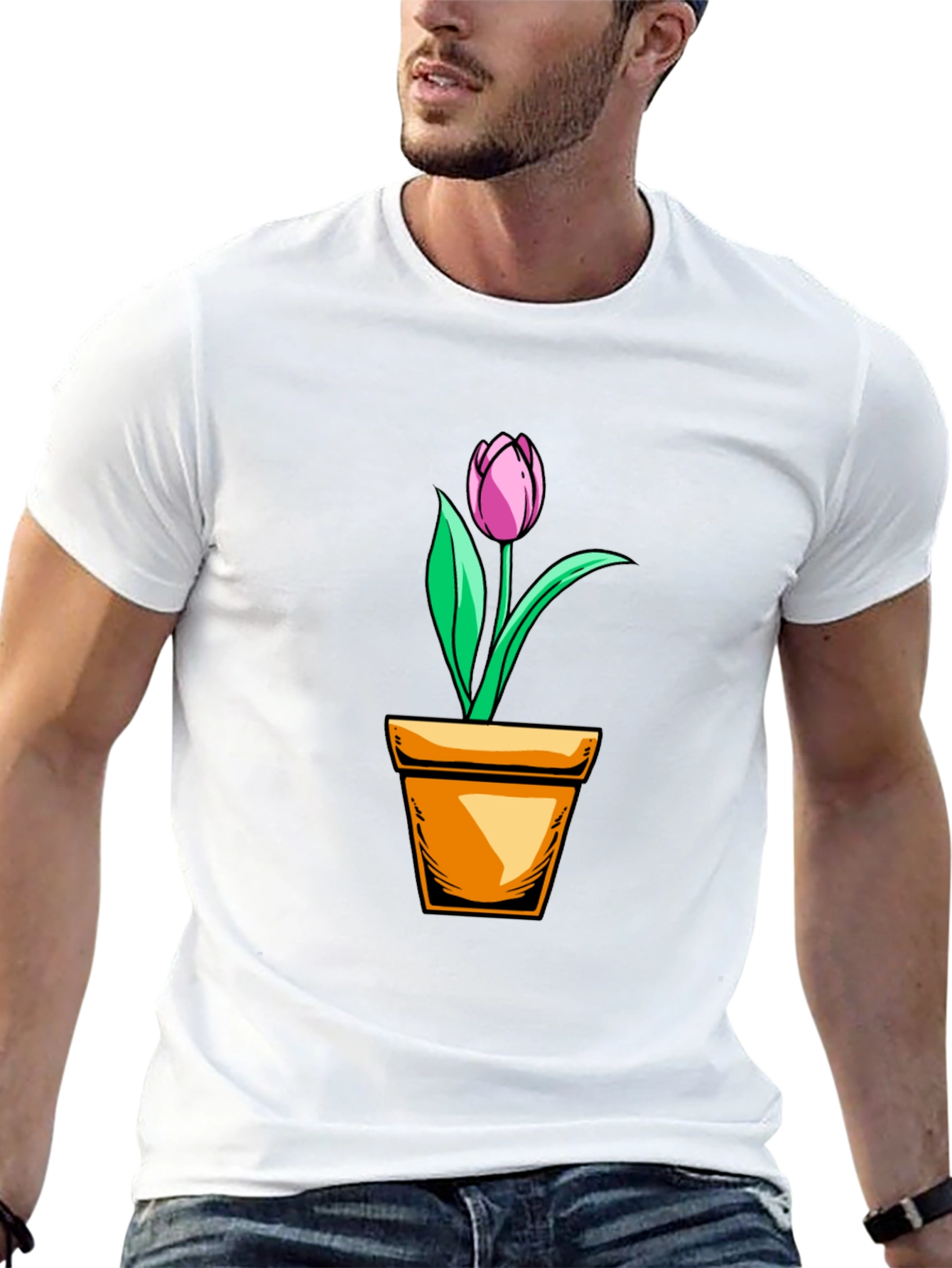 Black Tulip in Pot Graphic T-Shirt - Black view 13
