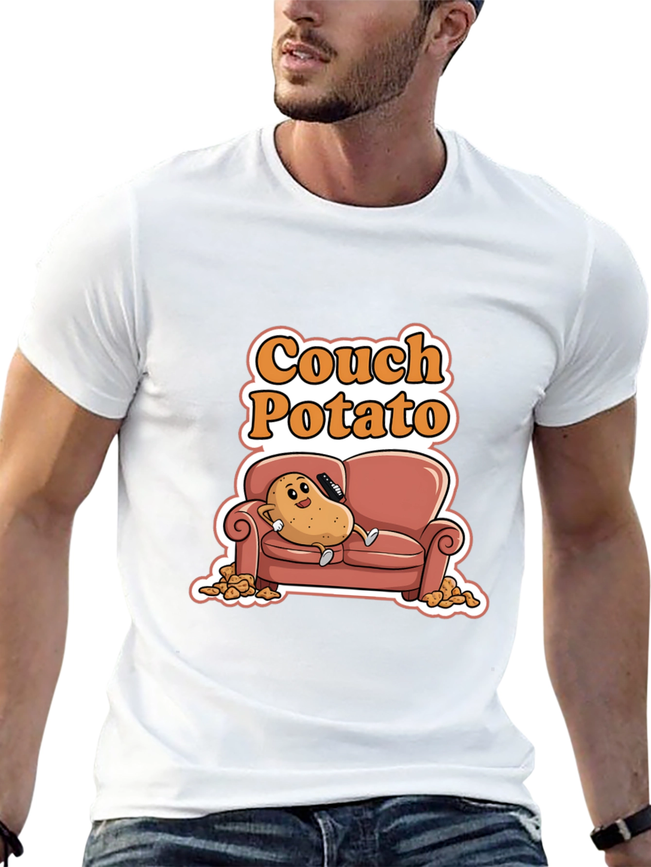 Black Couch Potato Black Graphic Tee - Funny Cartoon Potato Shirt view 13
