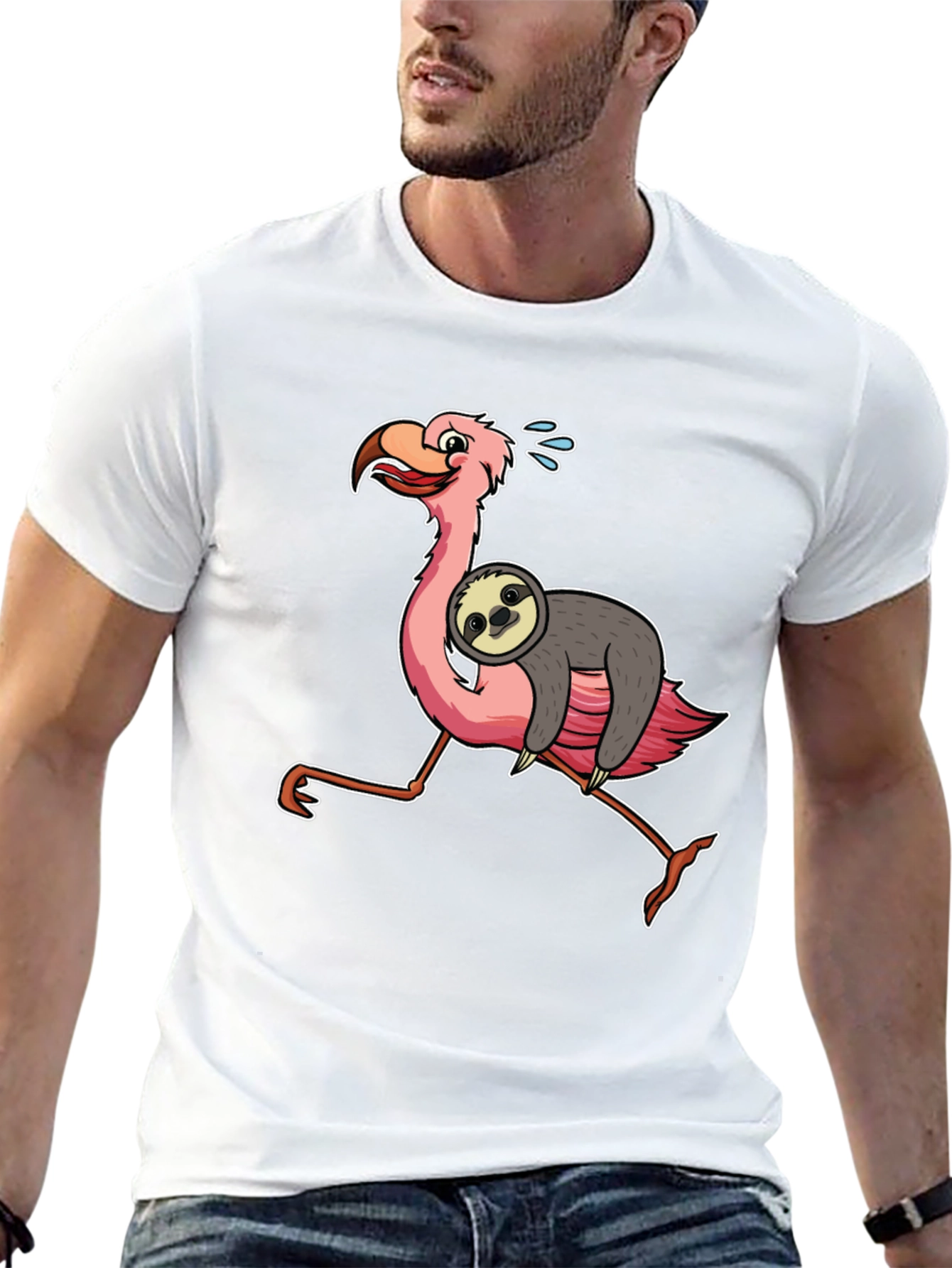 Black Sloth Riding Flamingo Graphic Tee view 13