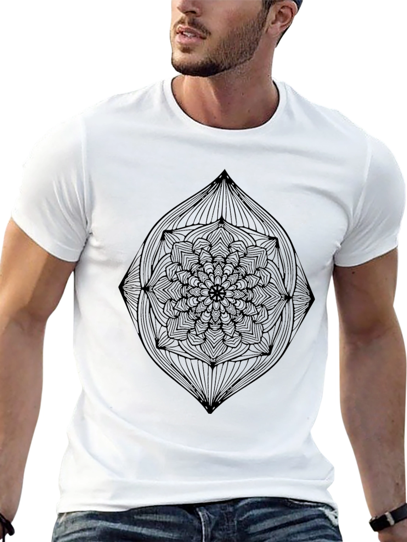 Black Men's Black Mandala Graphic T-Shirt view 13