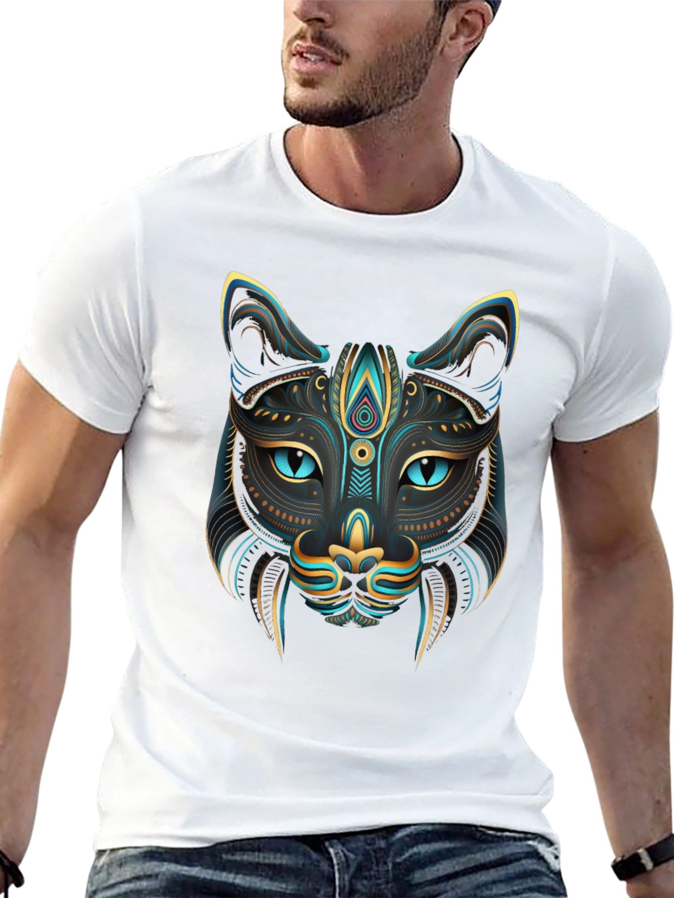 Black Mystic Cat Graphic Tee - Stylish Men's T-Shirt view 13
