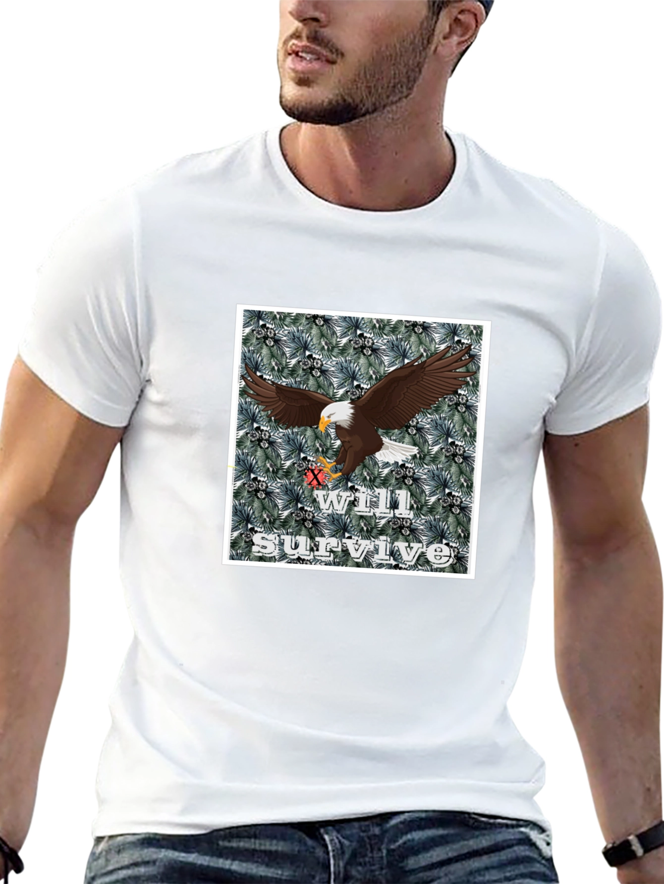 Black Eagle Will Survive Graphic Tee - Black Cotton Blend view 13