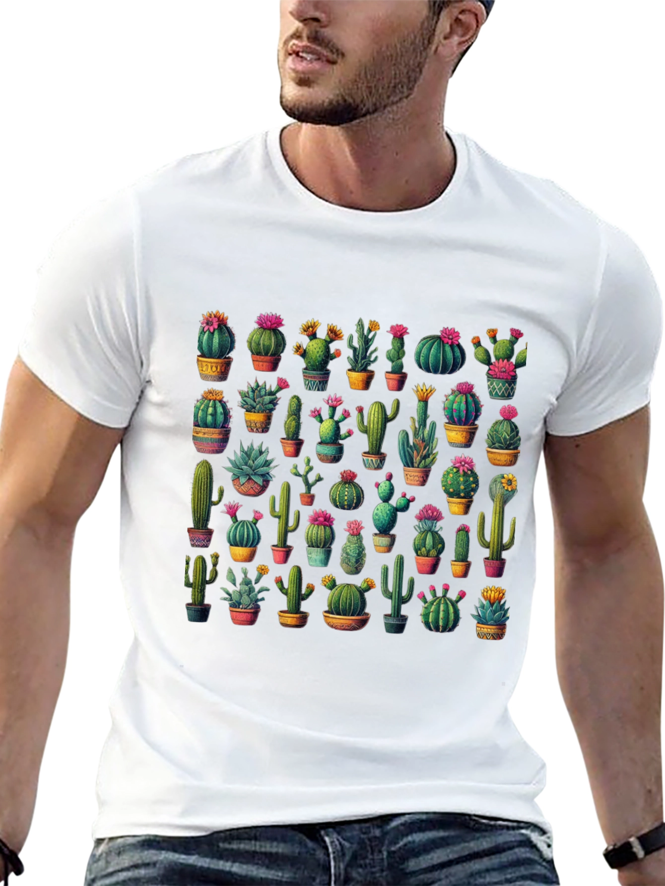 Black Cactus Print T-Shirt - Desert Botanical Tee view 13