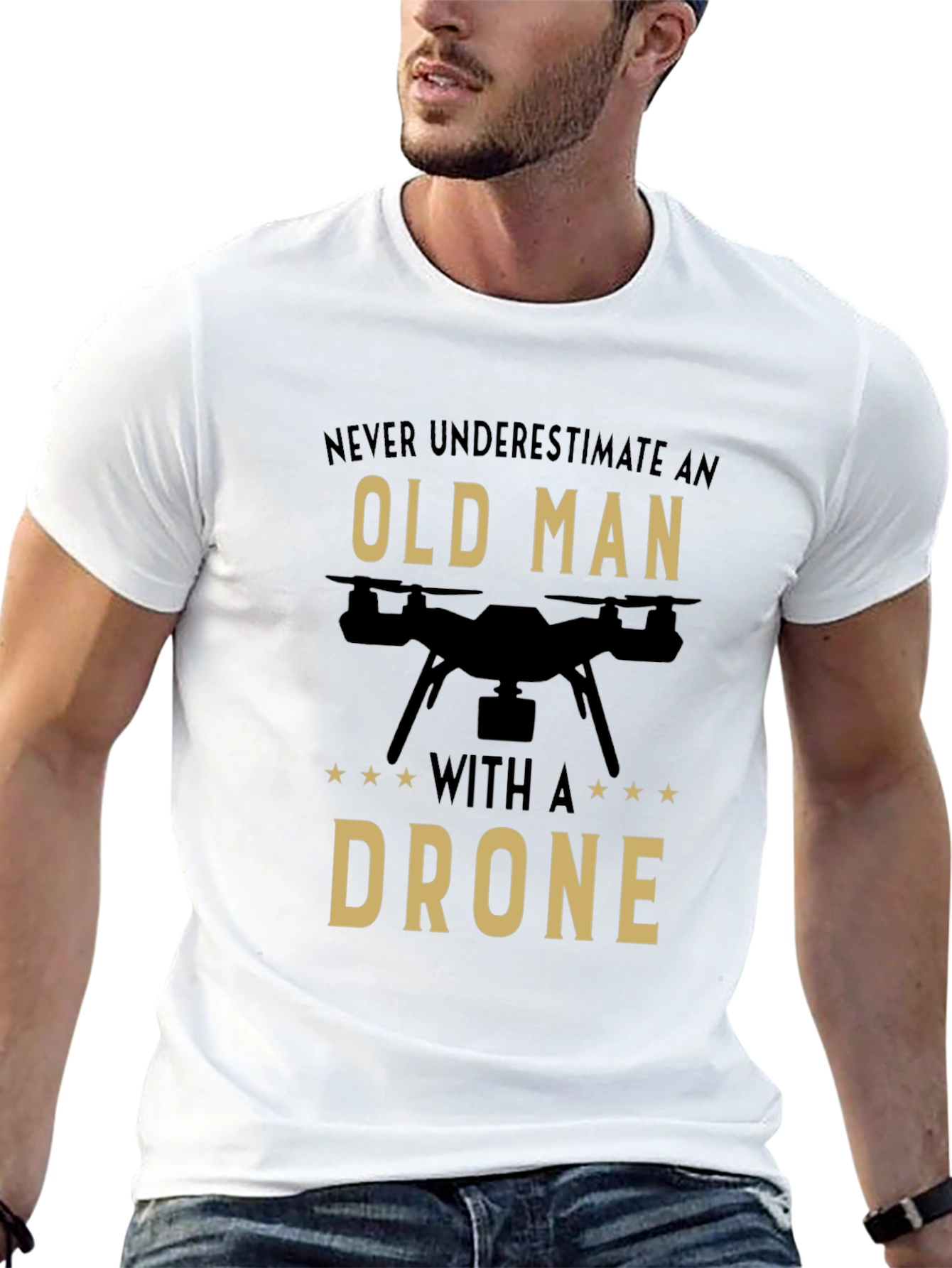 Black Old Man Drone T-Shirt - Funny Pilot Gift view 13