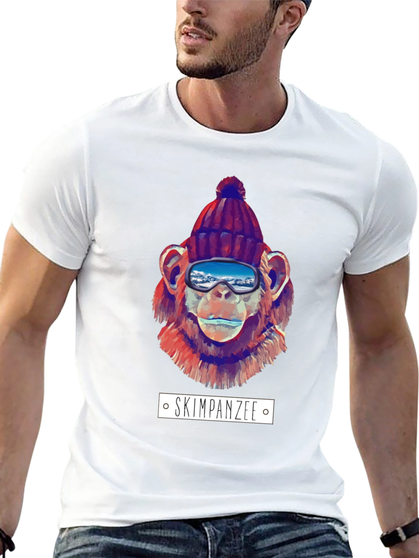 Black Skiing Chimpanzee Graphic T-Shirt view 13