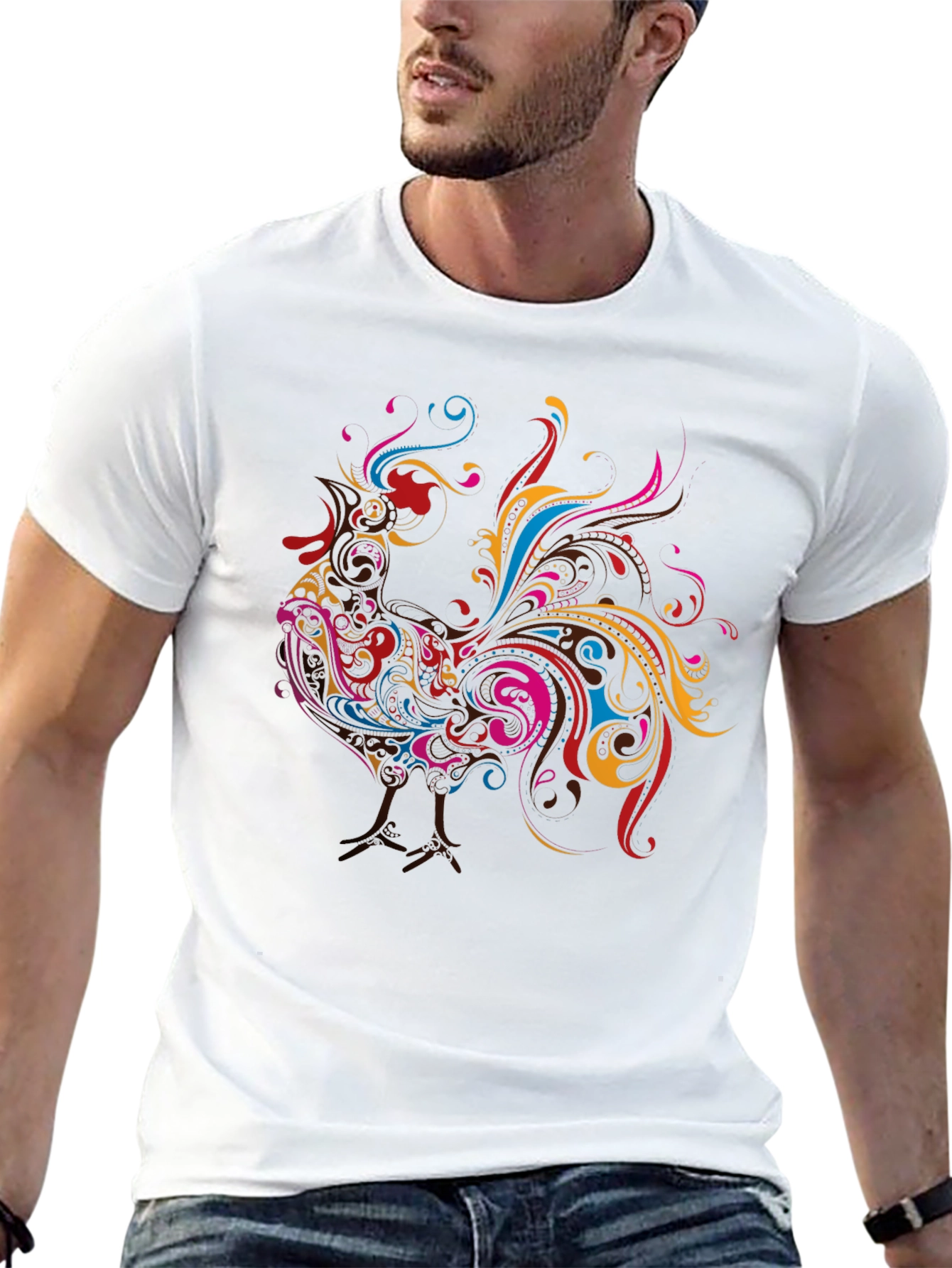 Black Vibrant Rooster Graphic Black T-Shirt view 13