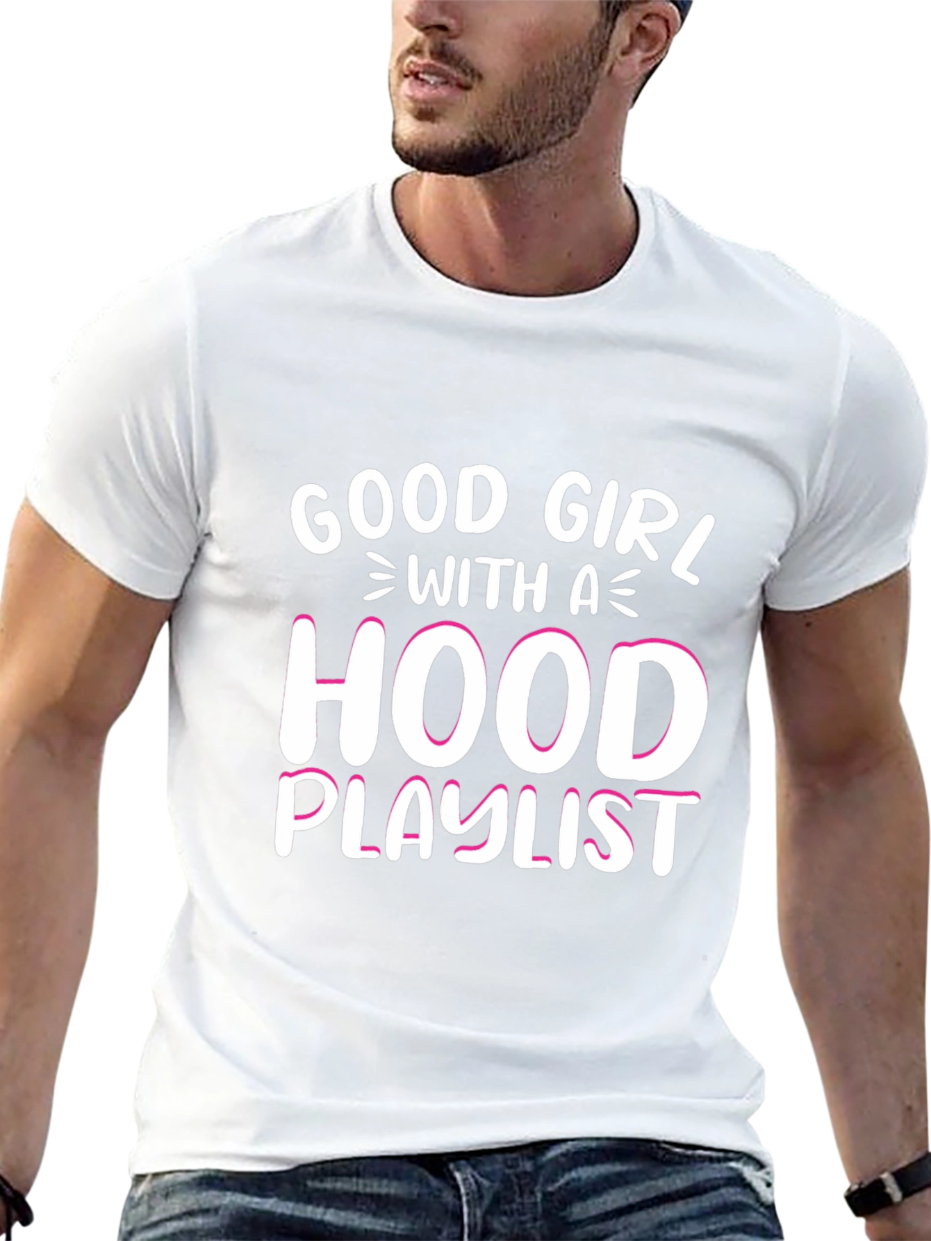 Black Good Girl with a Hood Playlist T-Shirt view 13