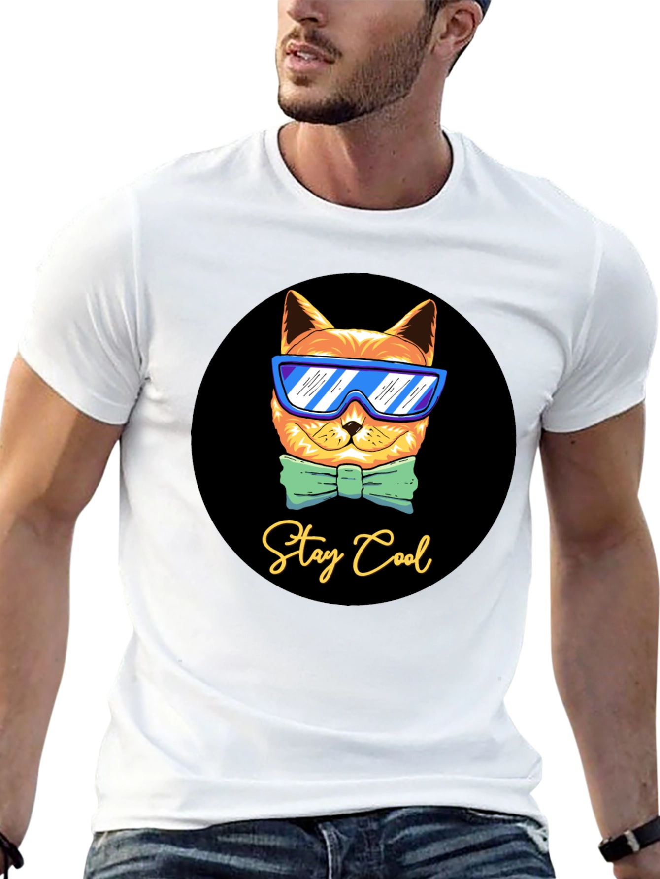 Black Cool Cat Graphic T-Shirt - Stay Cool Design view 13