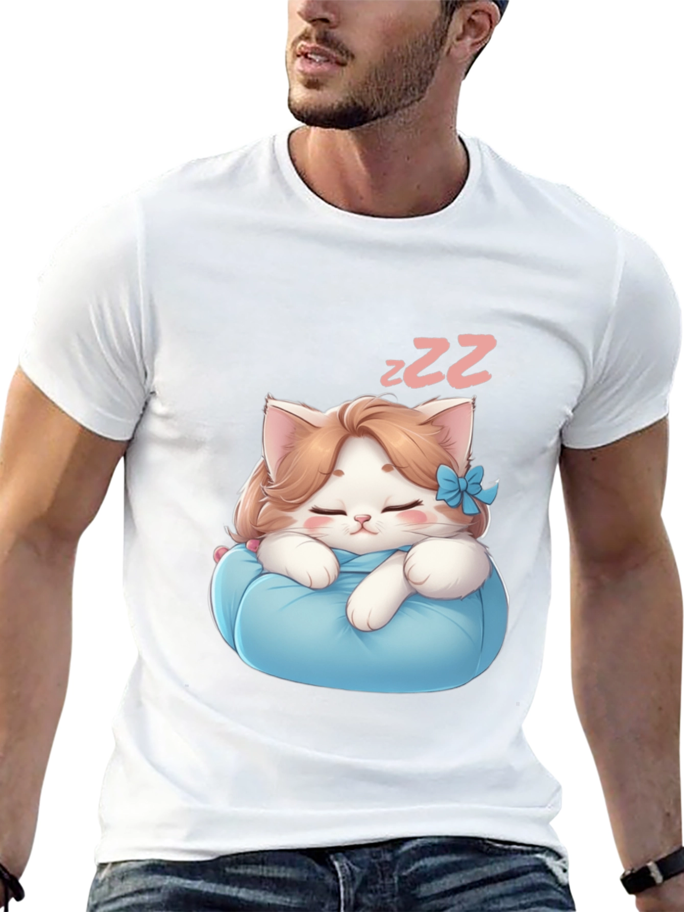 Black Cute Sleeping Kitten Black T-Shirt view 13